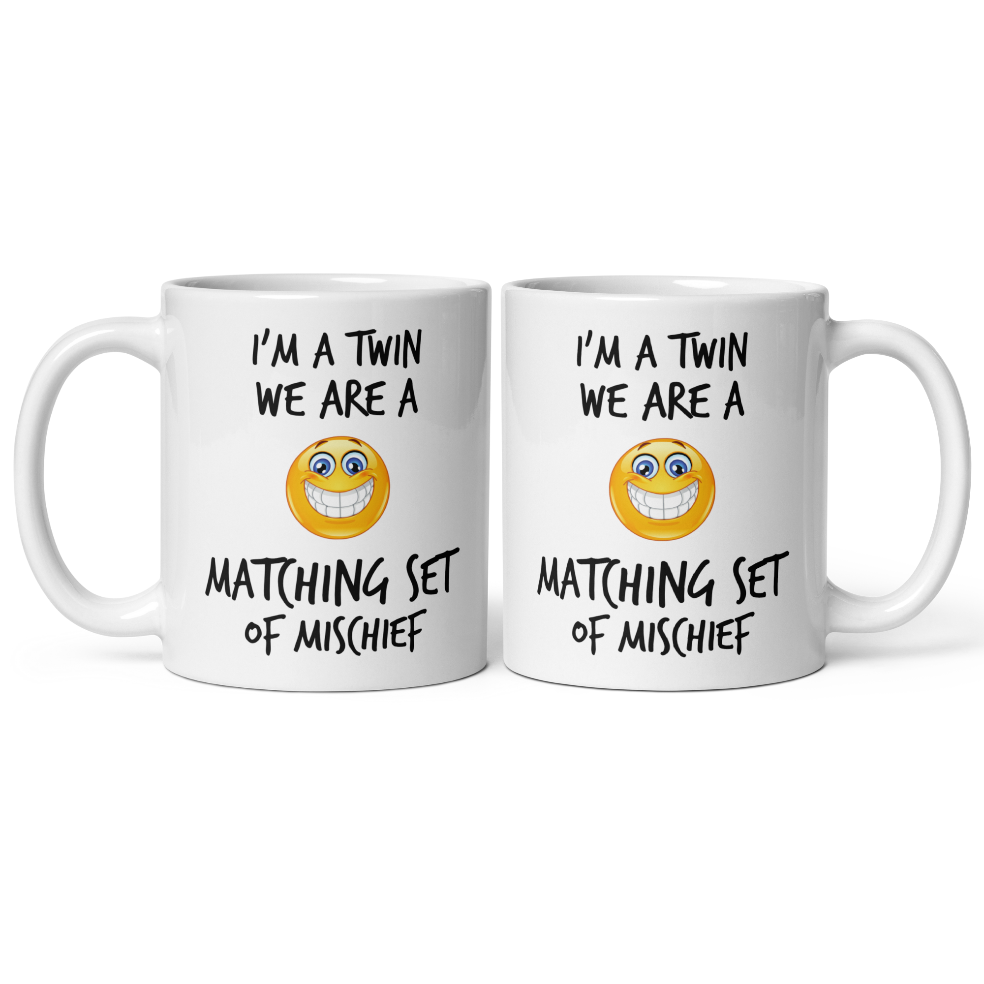 Twin Brothers Mischief Mug Set V2 - 2-Pack 11oz White Glossy Ceramic Mugs