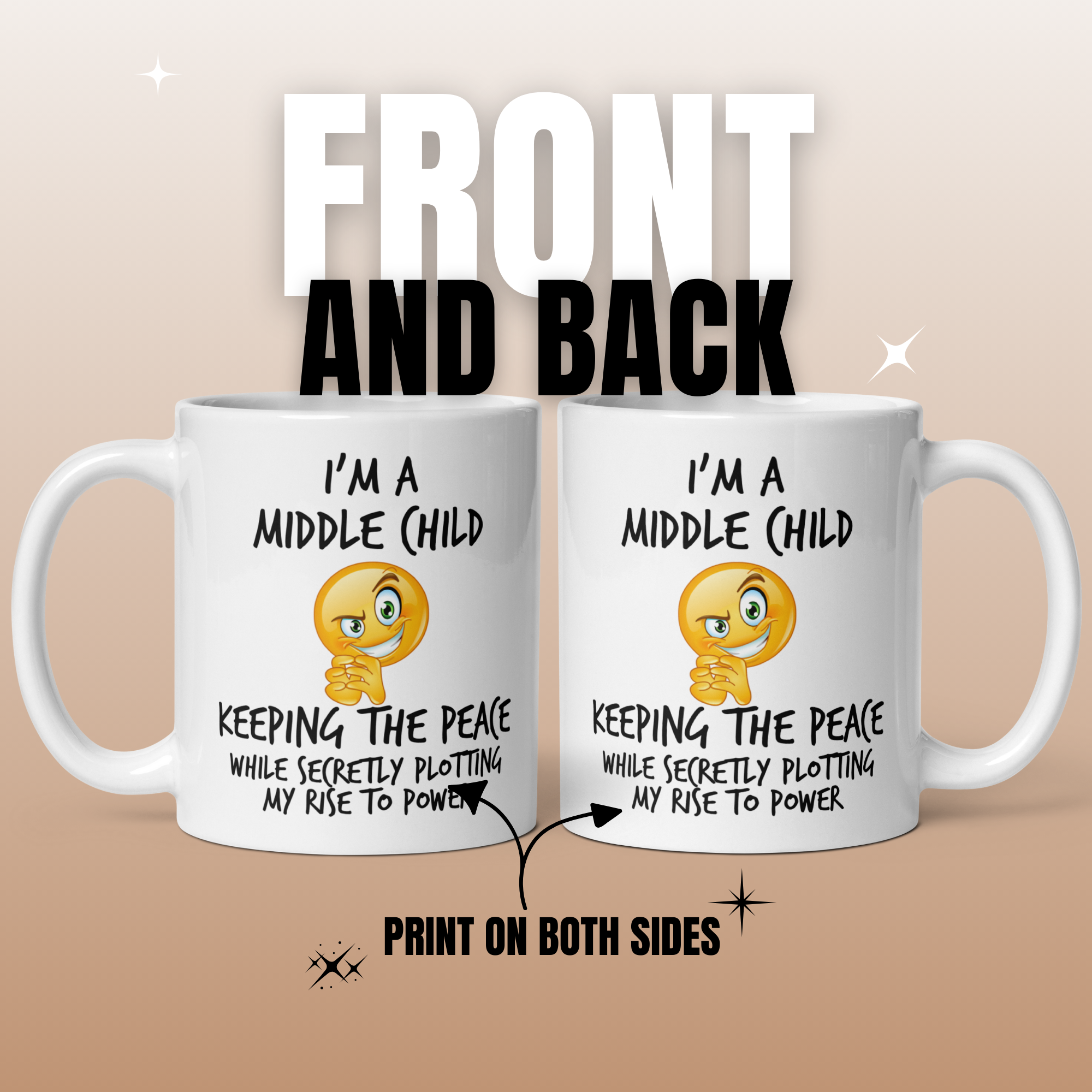 Middle Child Power Mug V2 - 11oz White Glossy Ceramic Mug with Funny Emoticon Face