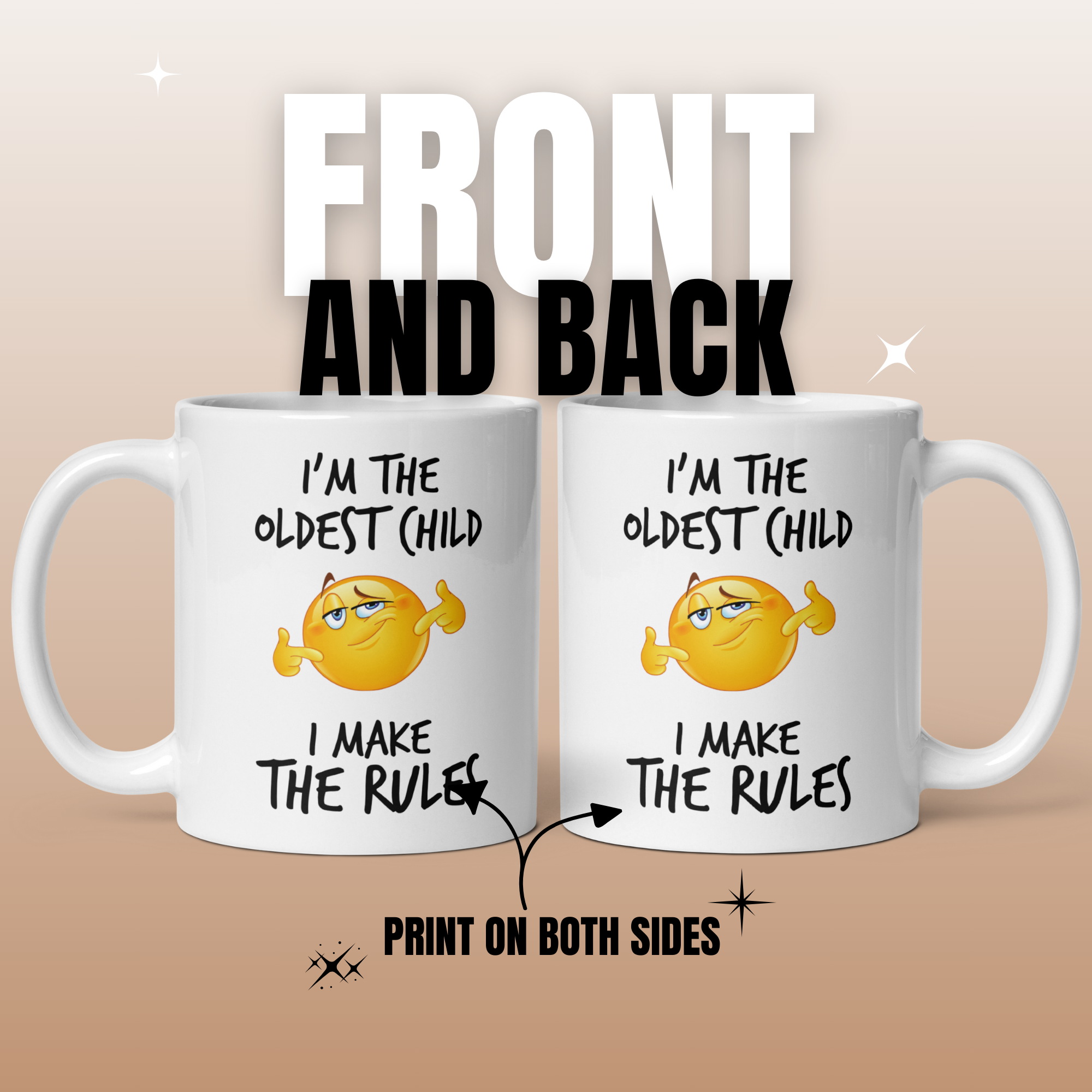 Funny Sibling Rules Mug Set V2 - 4 White Glossy 11oz Ceramic Mugs for Oldest, Middle (x2), and Youngest - Hilarious Family Gift Idea