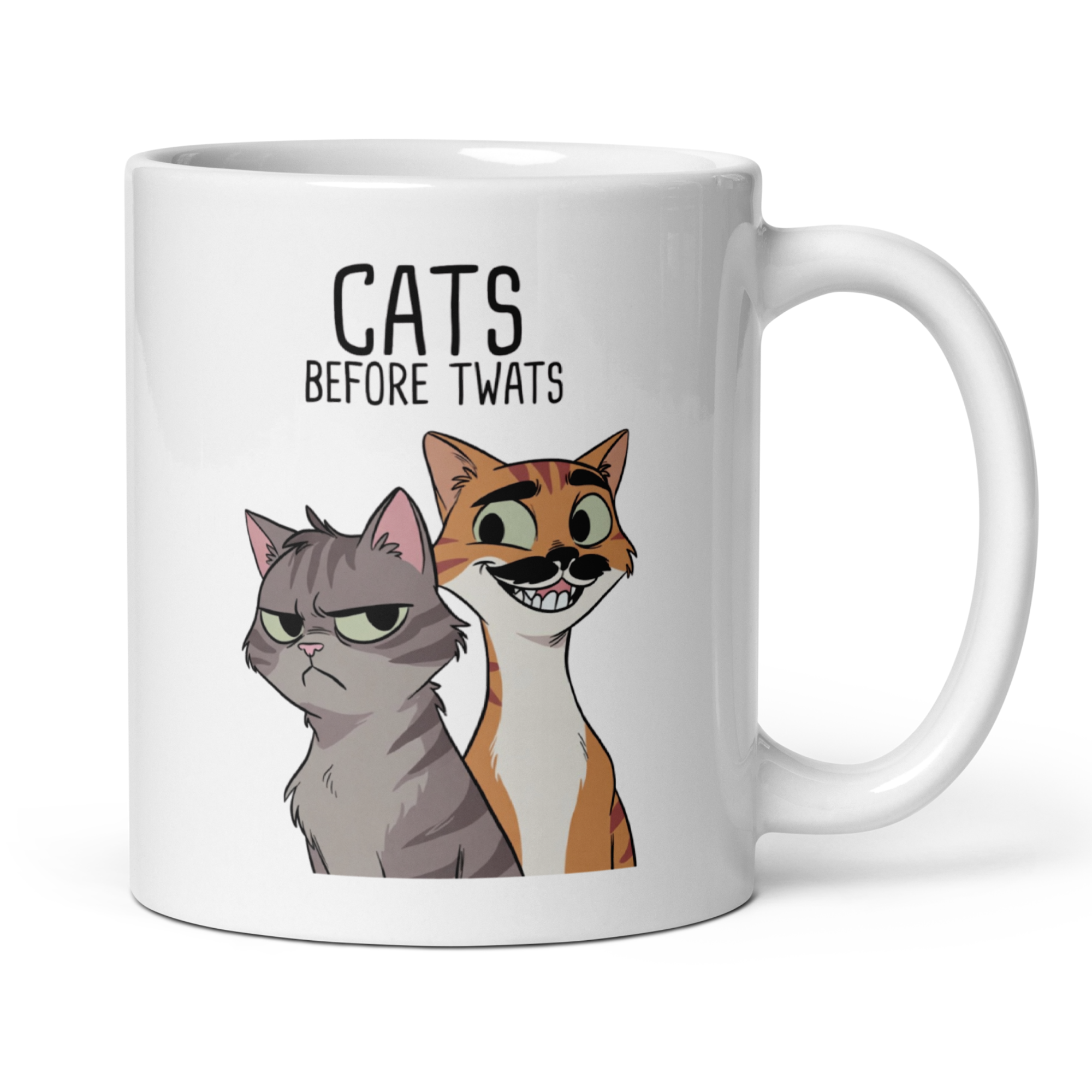 Cats Before Twats 11oz White Glossy Ceramic Mug - Funny Cat Lover Gift
