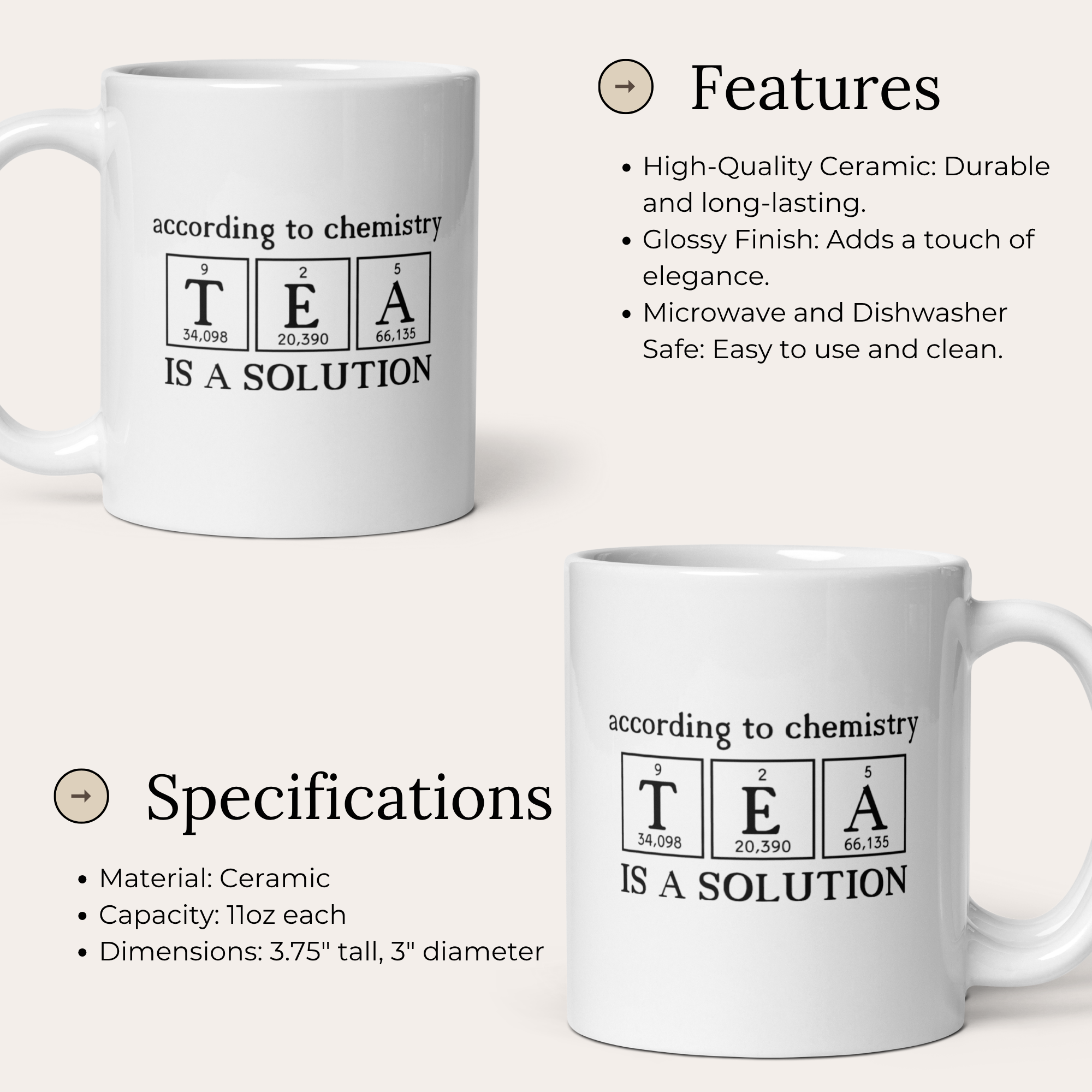 According to Chemistry, Tea is a Solution 11oz White Glossy Ceramic Mug - Funny Science Gift