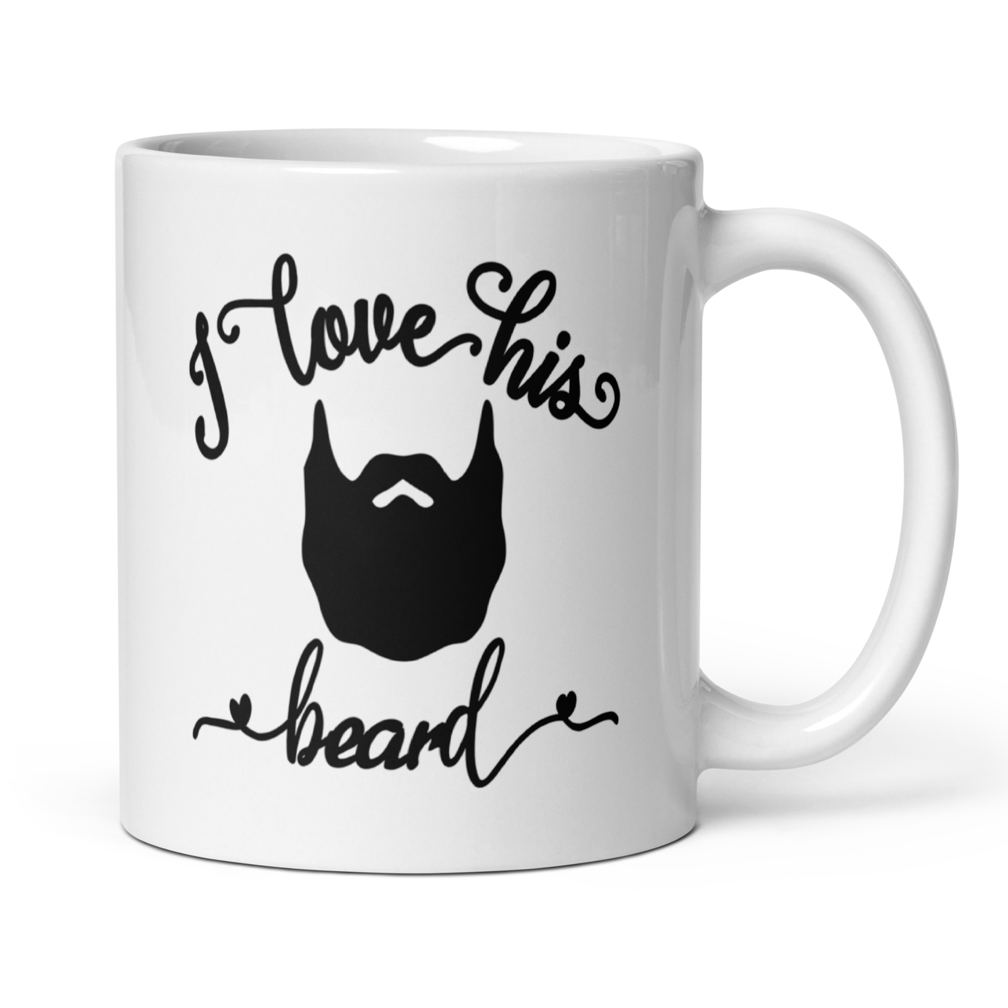 I Love His Beard, I Love Her Butt 11oz White Glossy Ceramic Mug Set - Funny Couples Gift