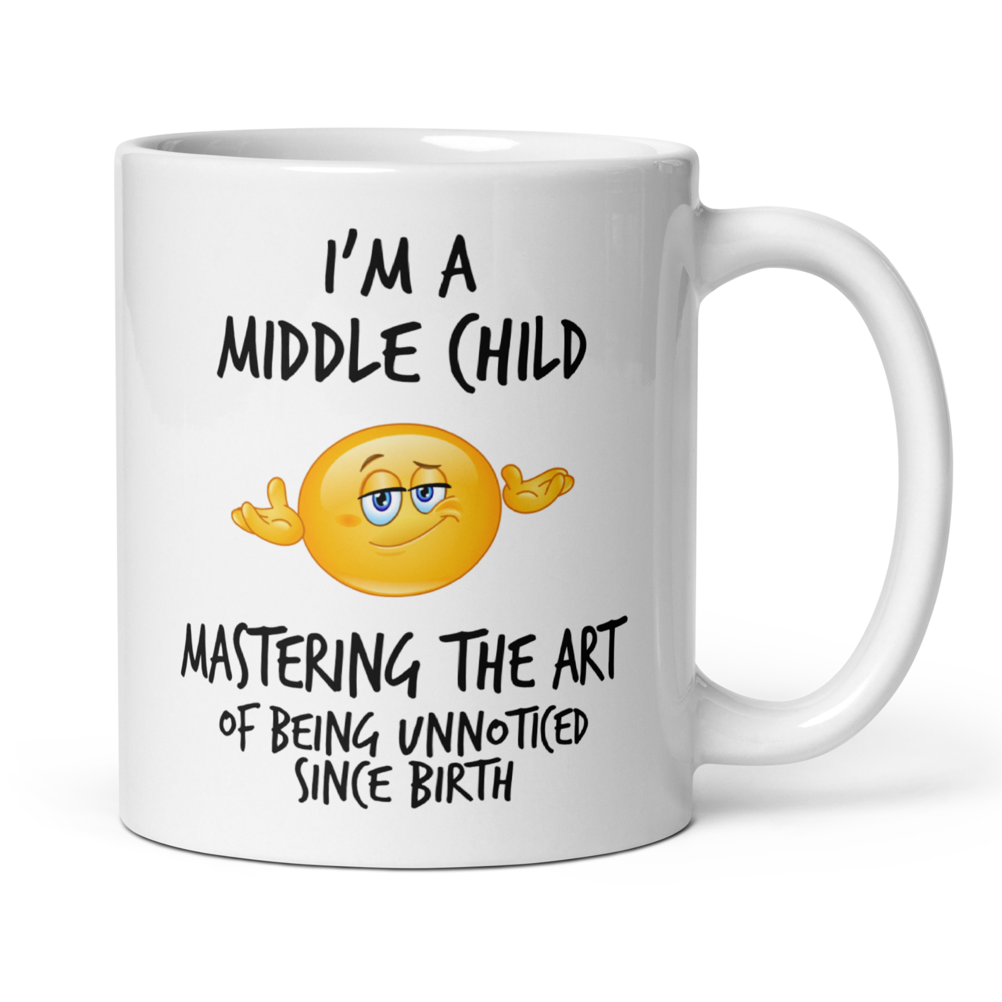 Middle Child Stealth Mug V2 - 11oz White Glossy Ceramic Mug with Funny Emoticon Face