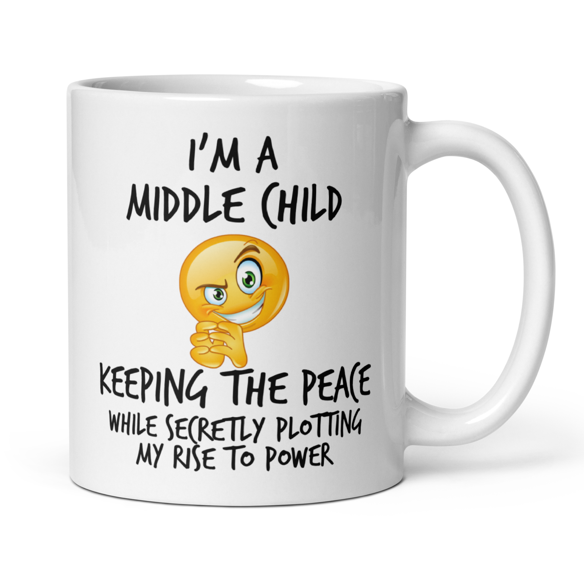 Middle Child Power Mug V2 - 11oz White Glossy Ceramic Mug with Funny Emoticon Face