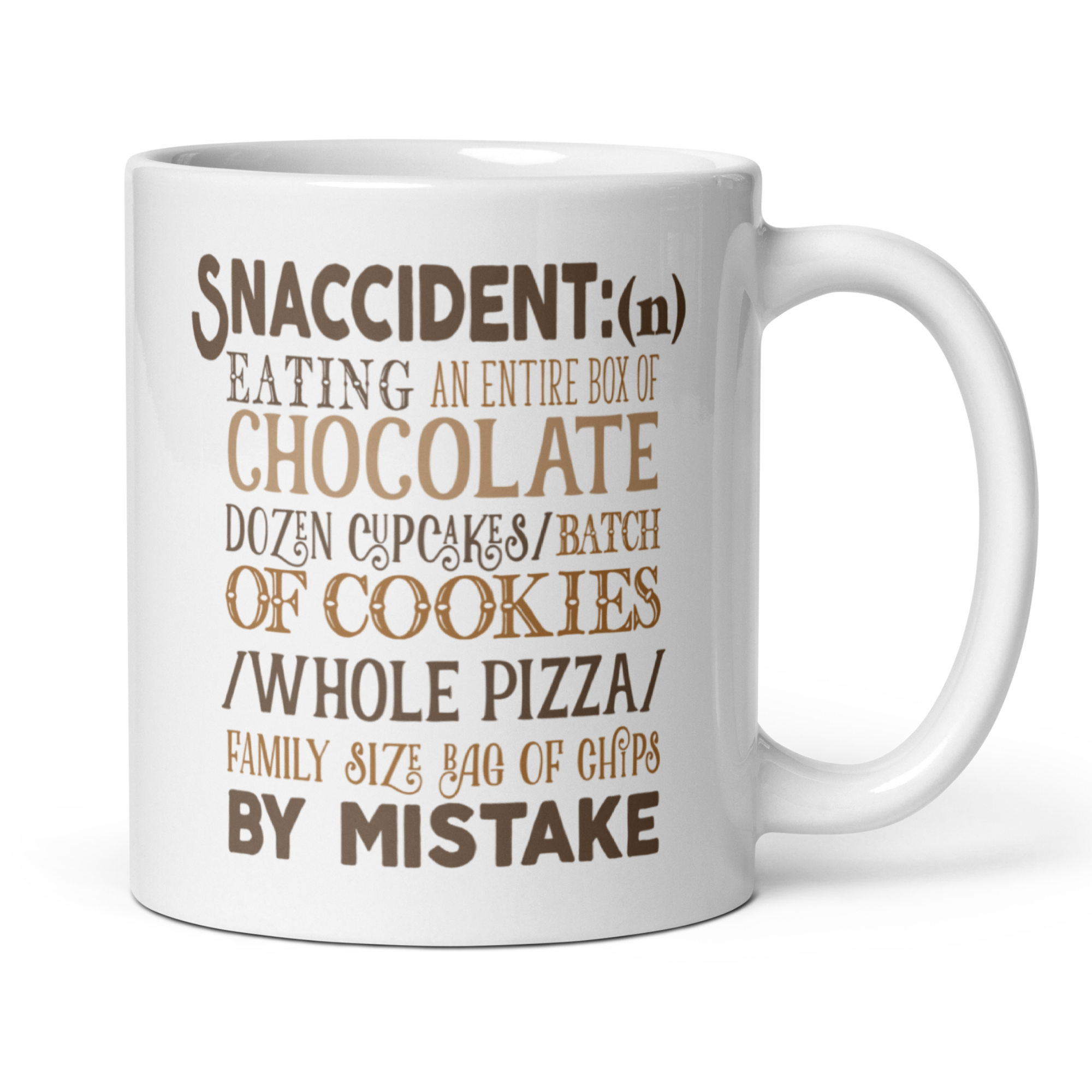 Snaccident 11oz White Glossy Ceramic Mug with Funny Foodie Definition