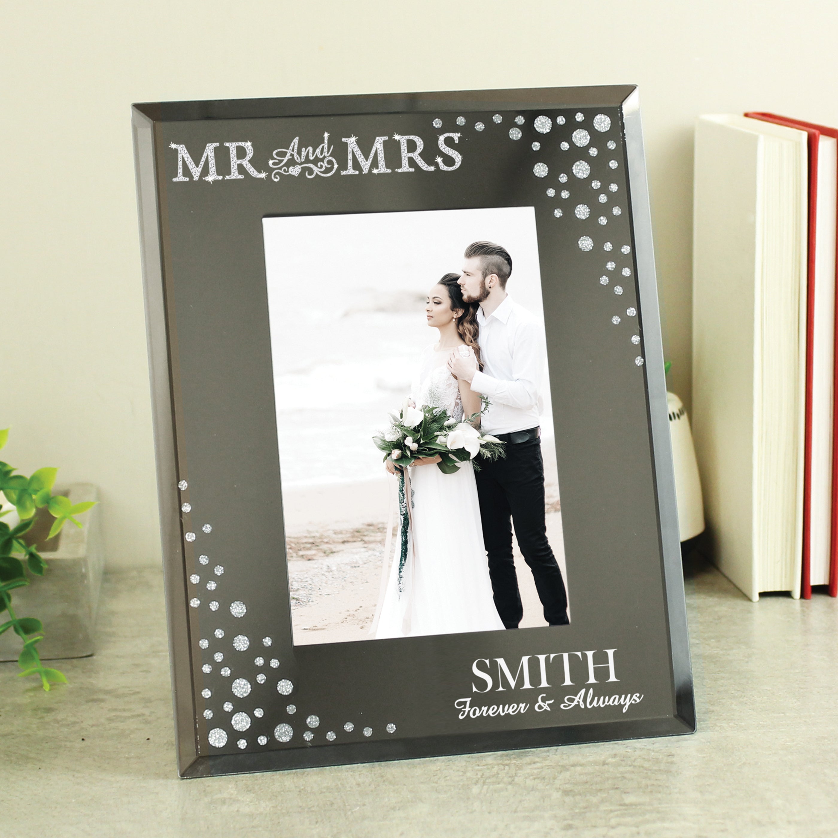 Personalised Mr and Mrs 4x6 Diamante Glass Photo Frame