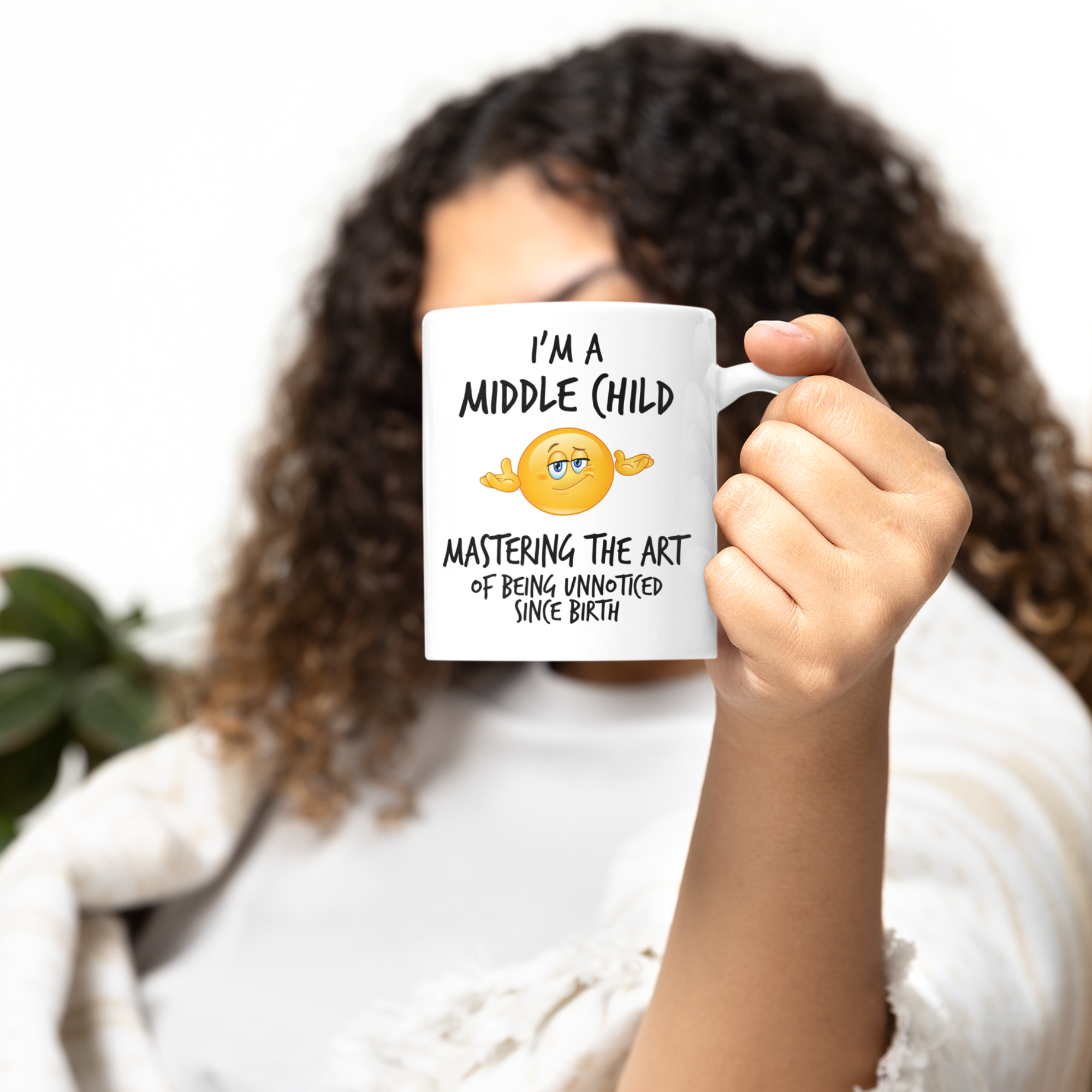 Middle Child Stealth Mug V2 - 11oz White Glossy Ceramic Mug with Funny Emoticon Face