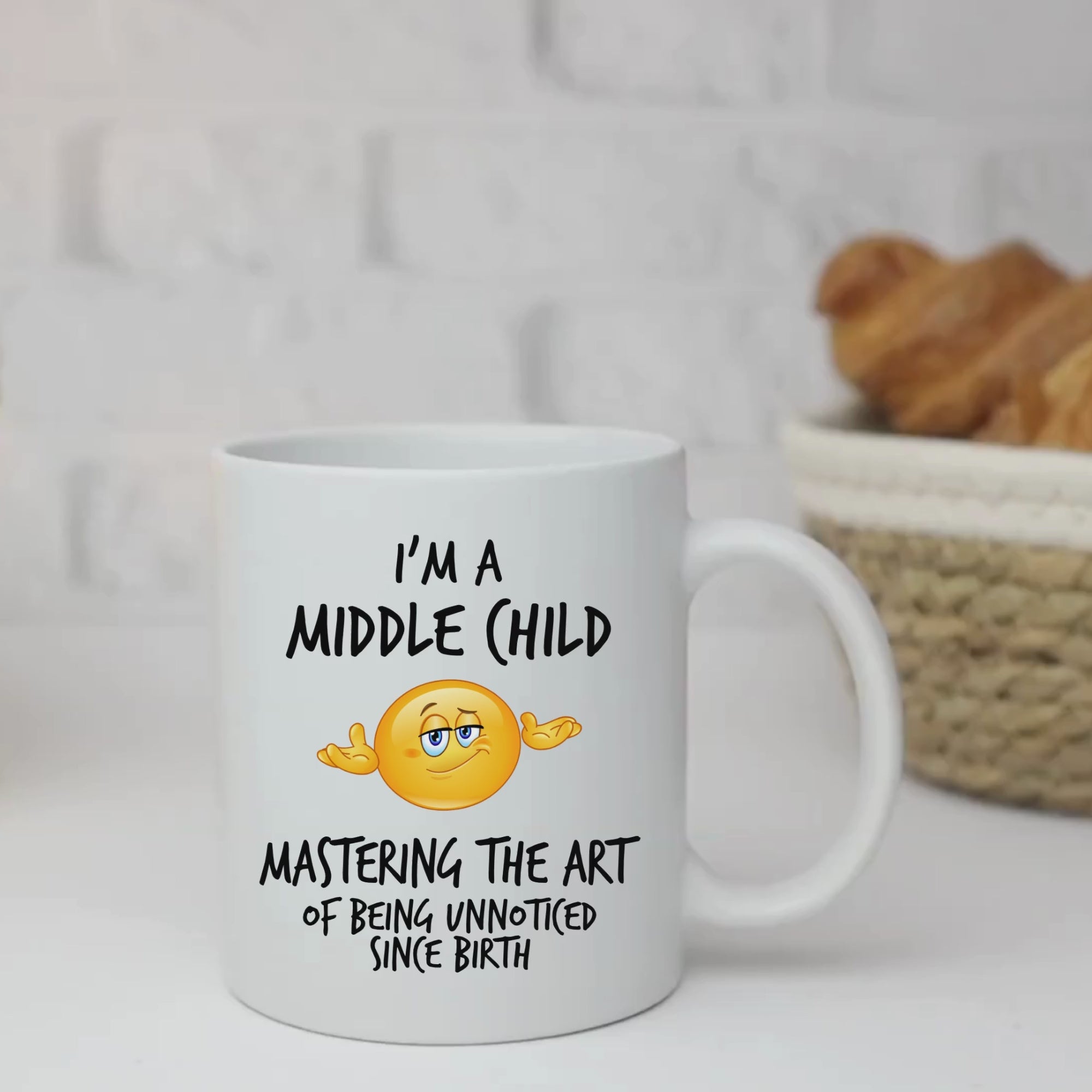 Middle Child Stealth Mug V2 - 11oz White Glossy Ceramic Mug with Funny Emoticon Face