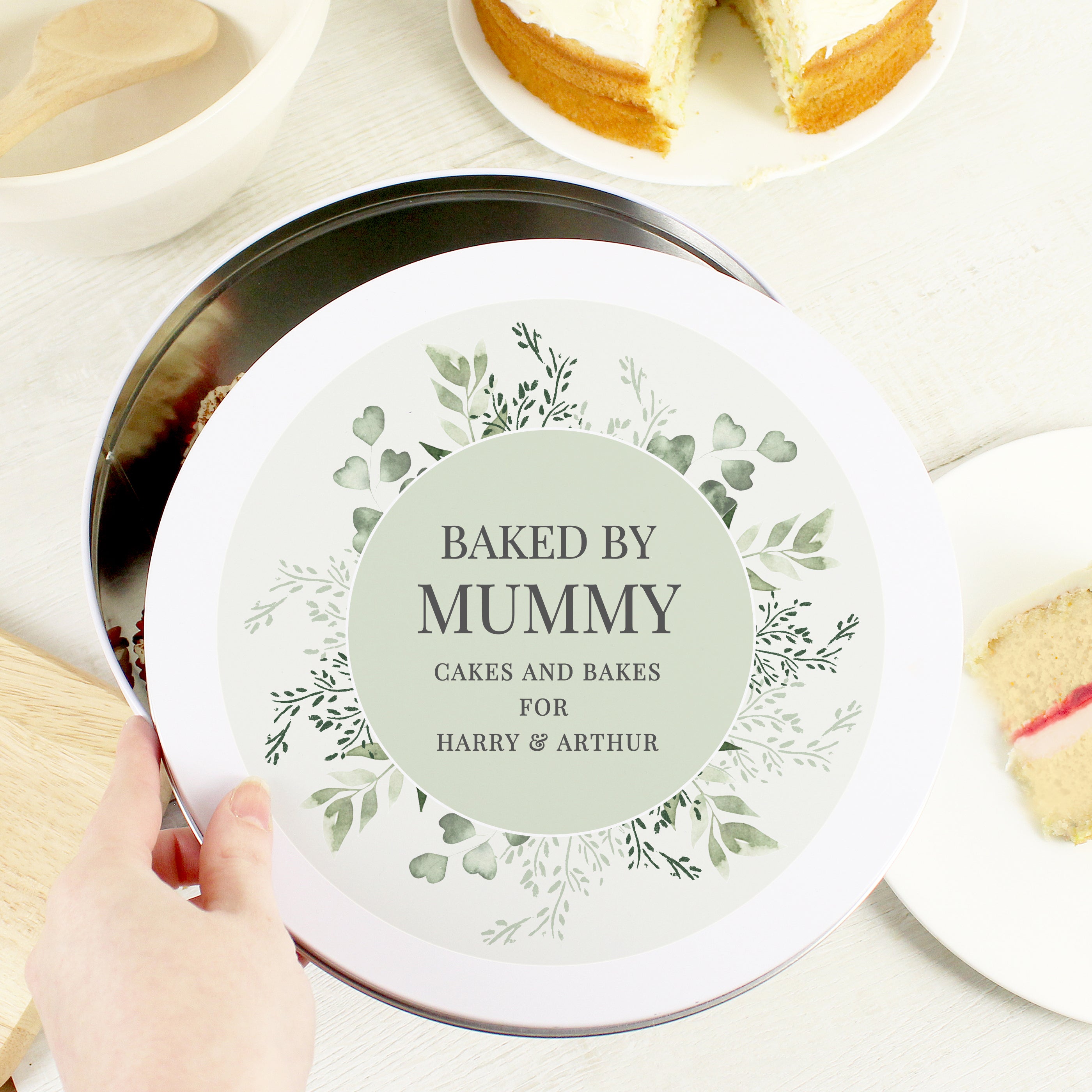 Top View of Personalised Botanical Cake Tin