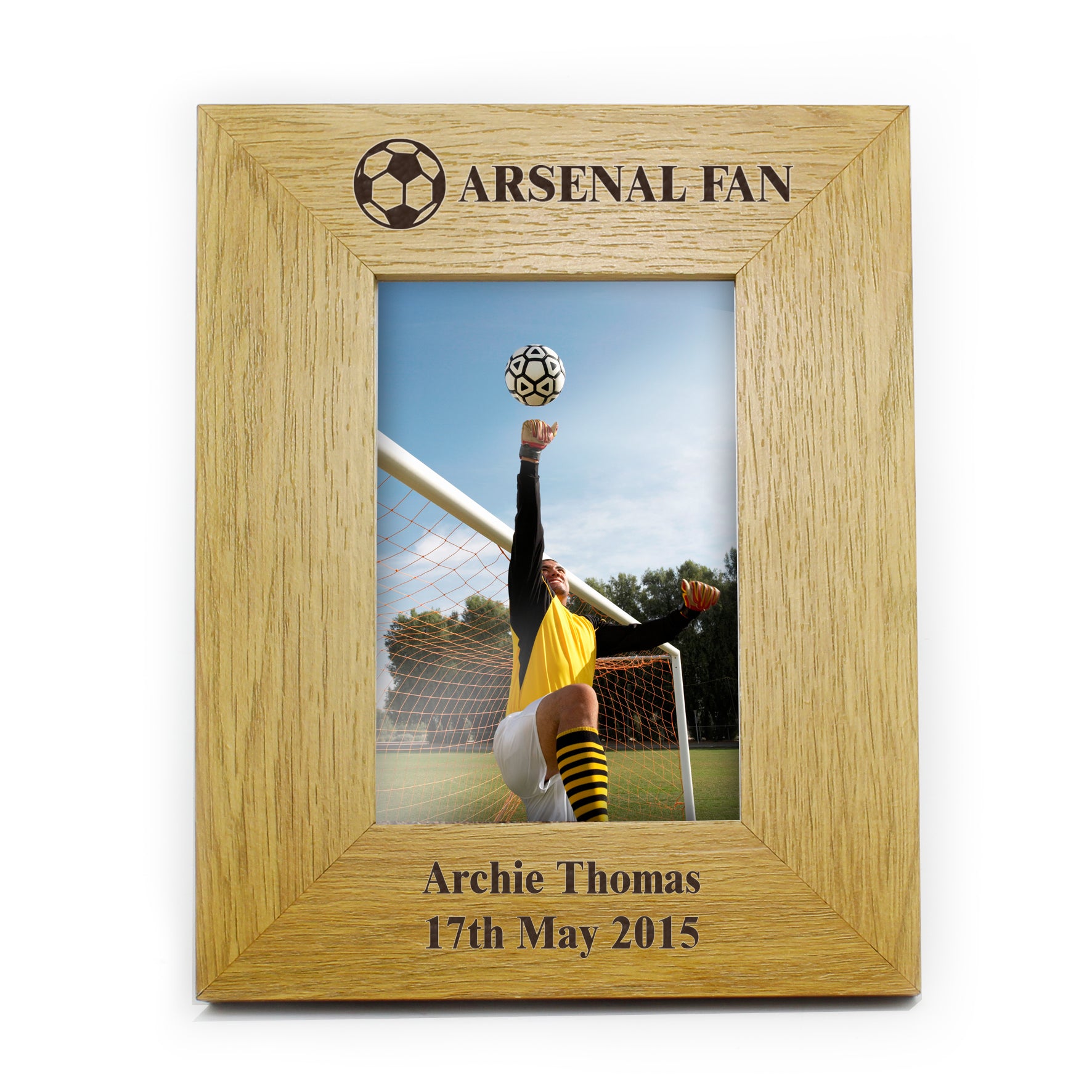 Personalised Oak Finish 4x6 Football Photo Frame