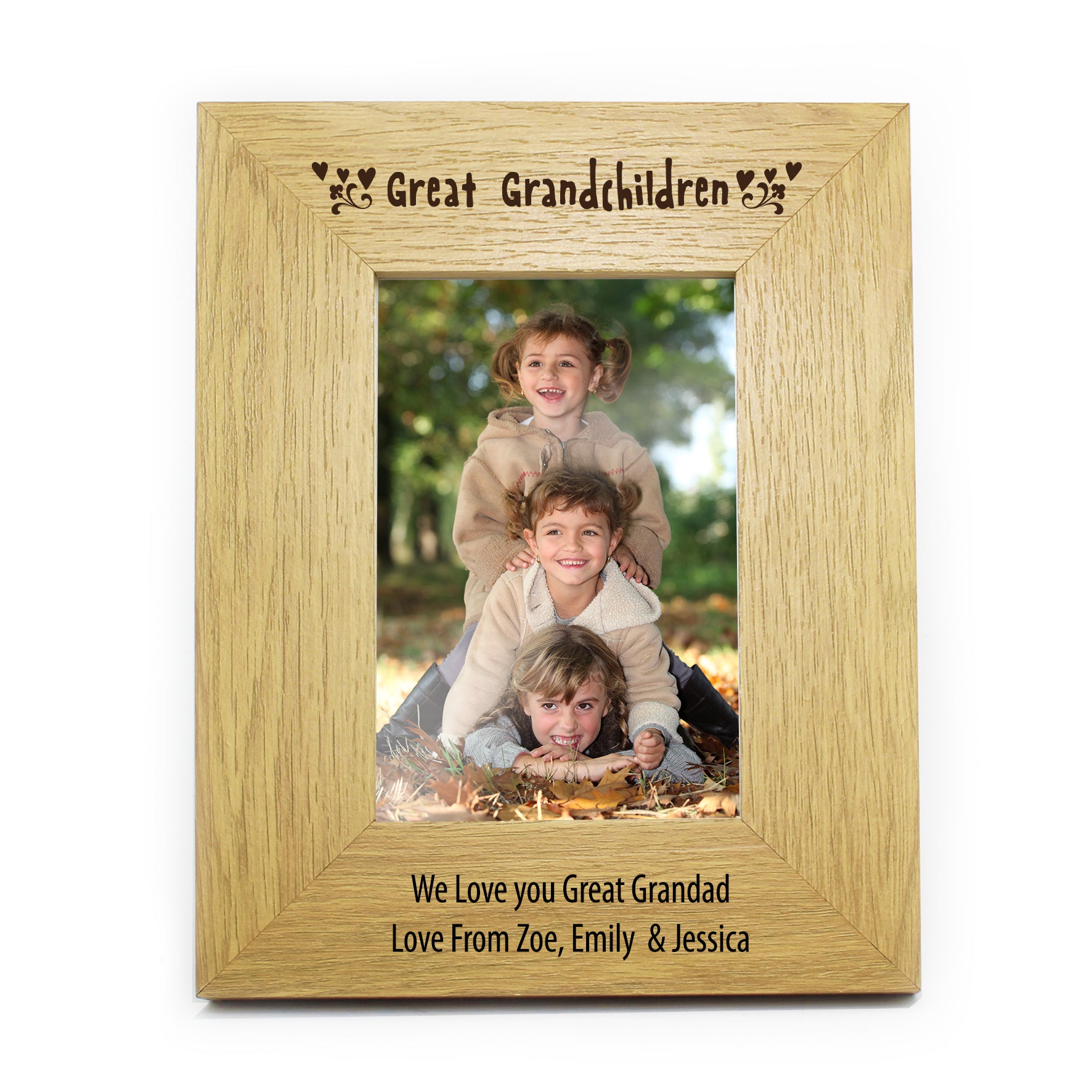 Personalised Great Grandchildren 4x6 Oak Finish Photo Frame