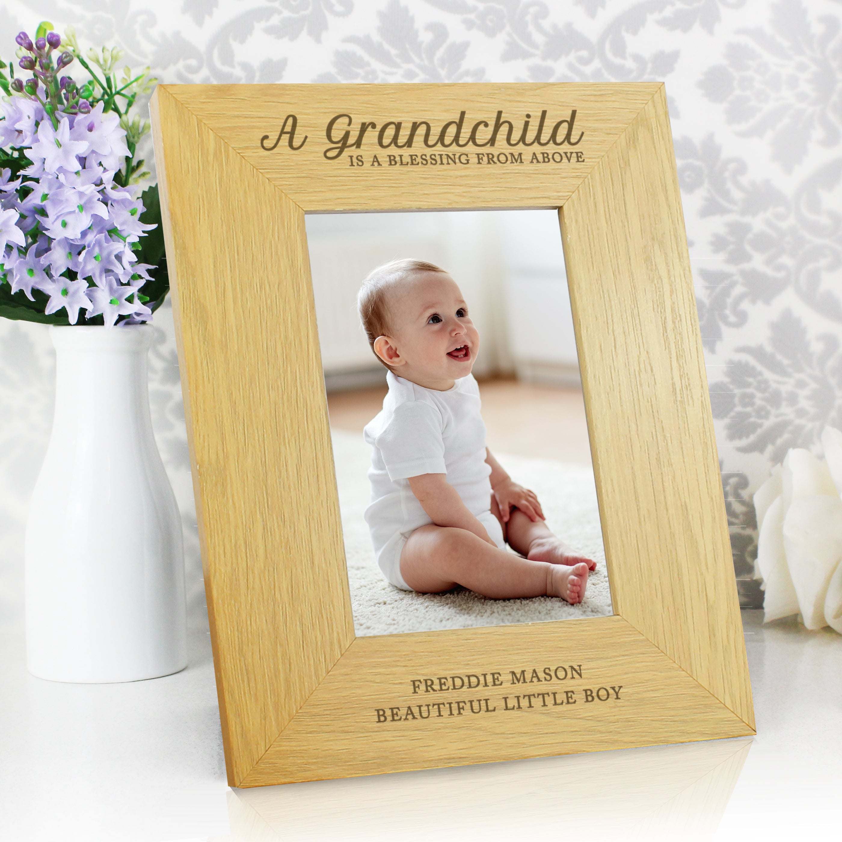 Personalised "A Grandchild Is A Blessing" 4x6 Oak Finish Photo Frame