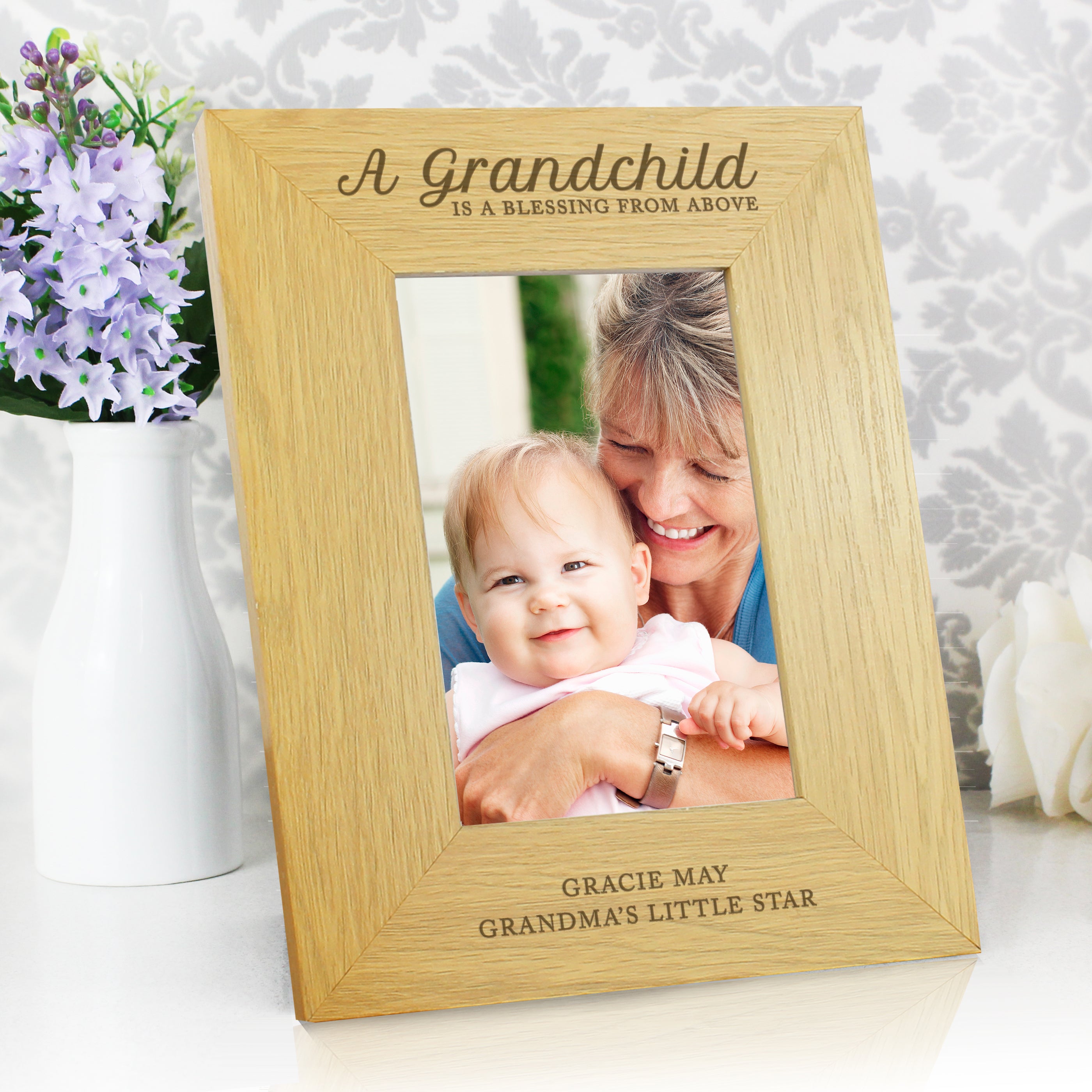 Personalised "A Grandchild Is A Blessing" 4x6 Oak Finish Photo Frame