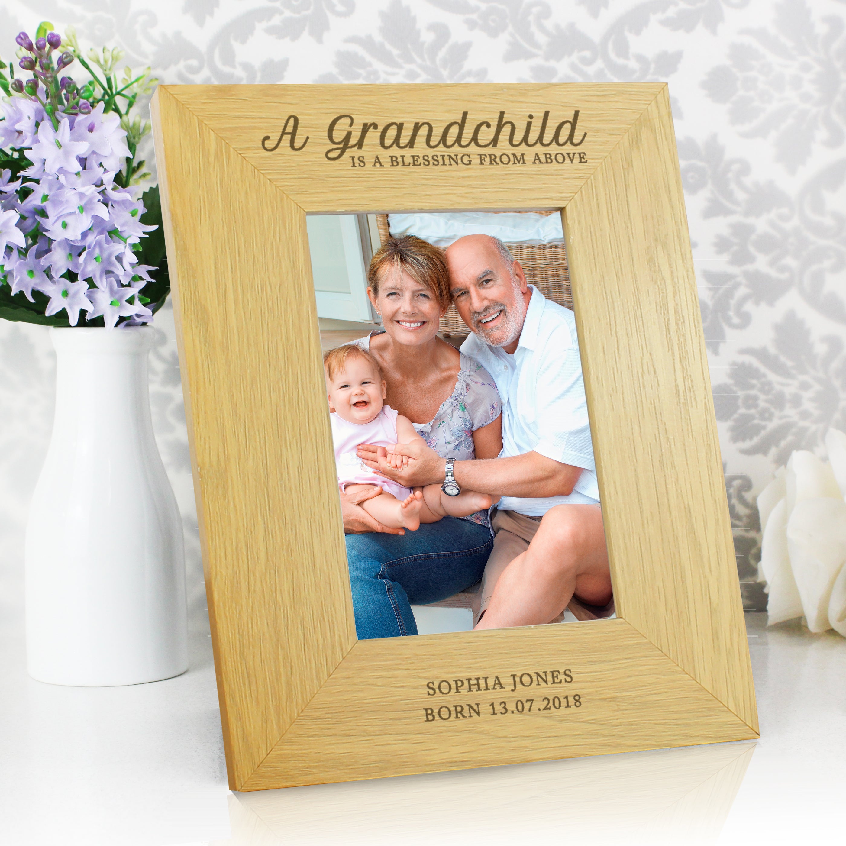 Personalised "A Grandchild Is A Blessing" 4x6 Oak Finish Photo Frame