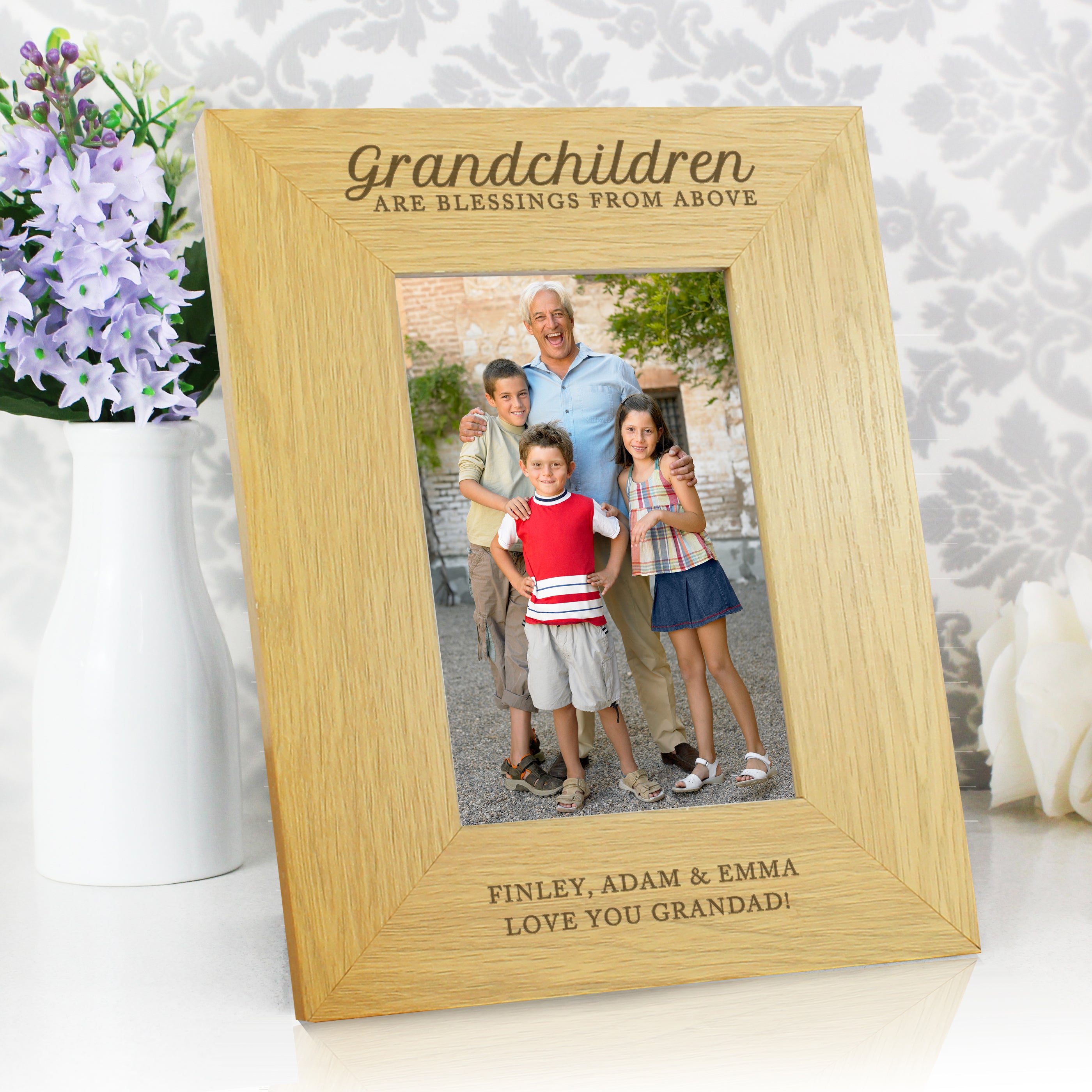 Personalised "Grandchildren Are A Blessing" 4x6 Oak Finish Photo Frame