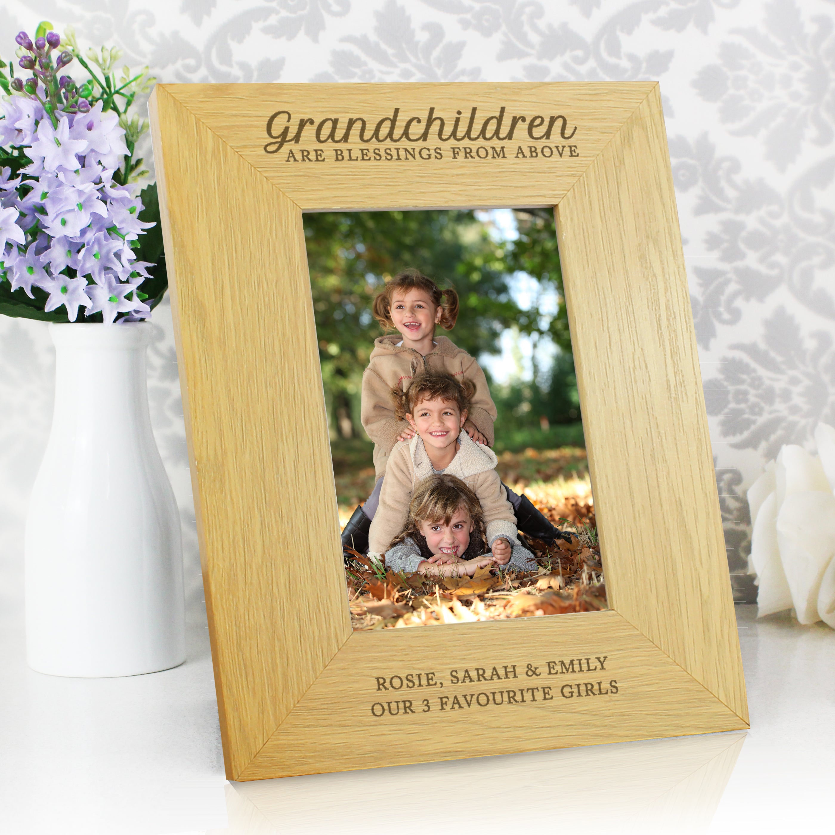 Personalised "Grandchildren Are A Blessing" 4x6 Oak Finish Photo Frame
