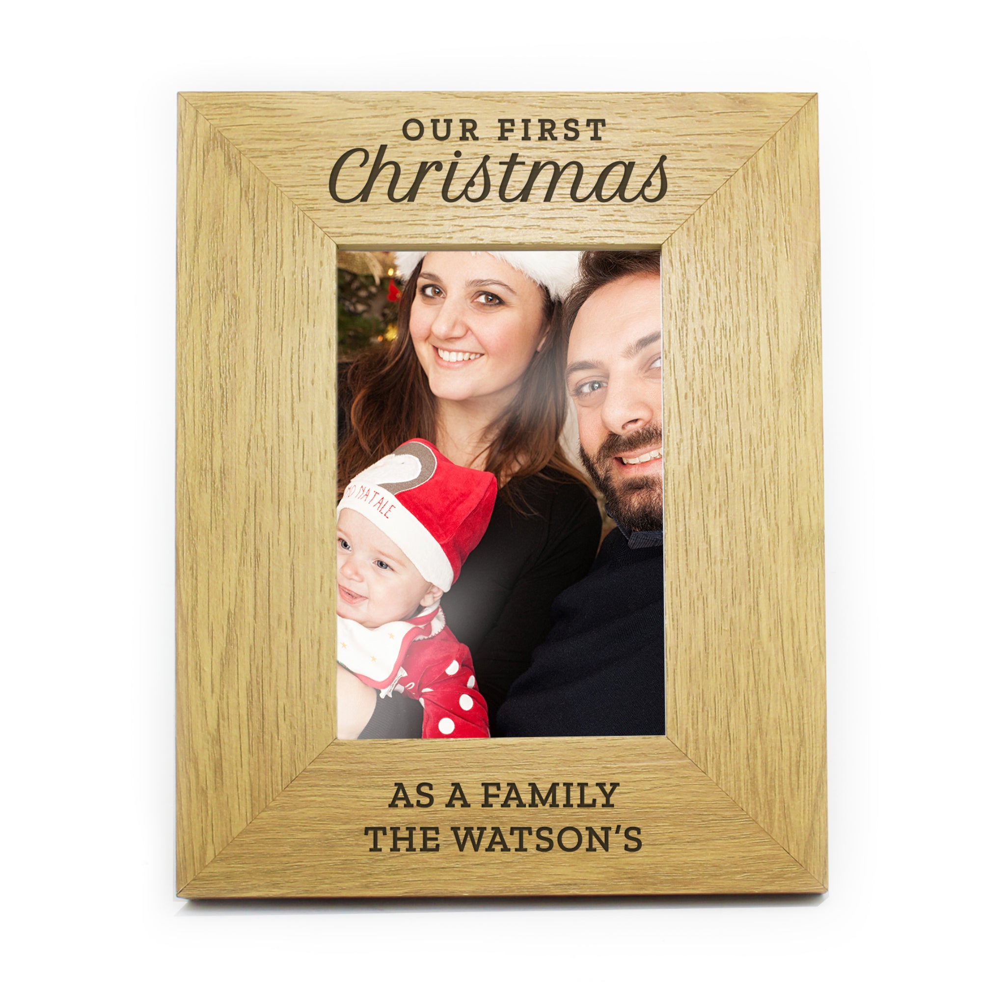 Personalised 'Our First Christmas' 4x6 Oak Finish Photo Frame
