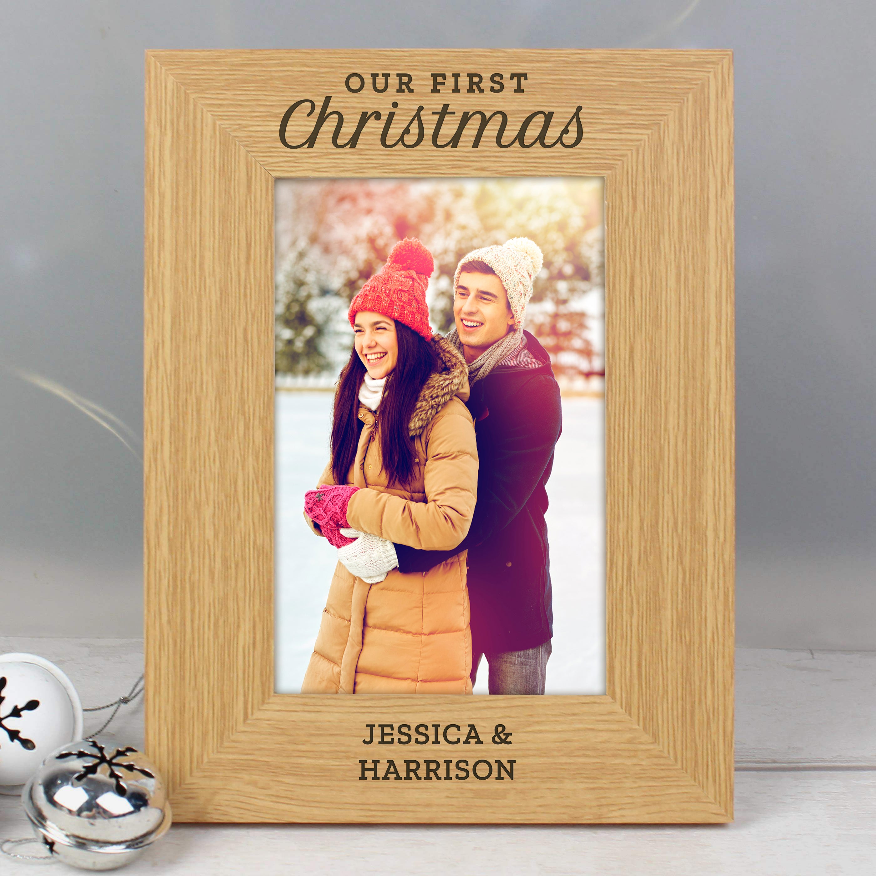 Personalised 'Our First Christmas' 4x6 Oak Finish Photo Frame
