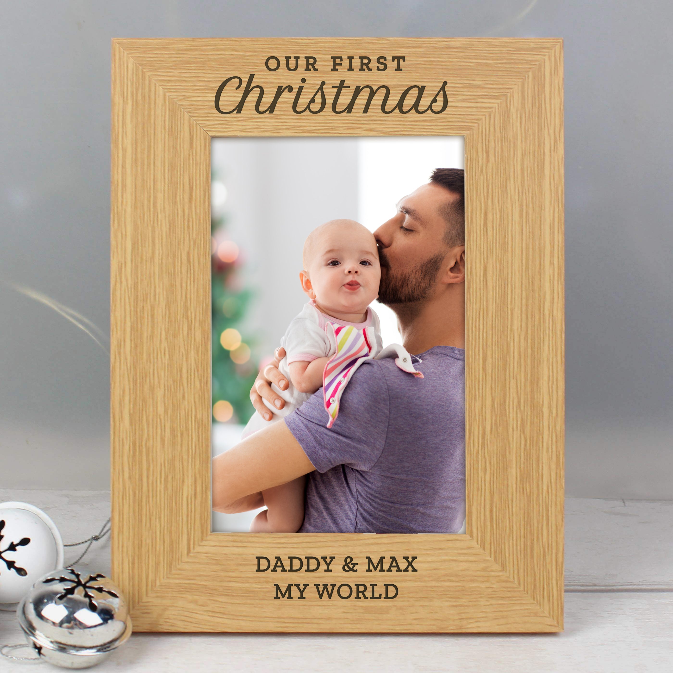 Personalised 'Our First Christmas' 4x6 Oak Finish Photo Frame