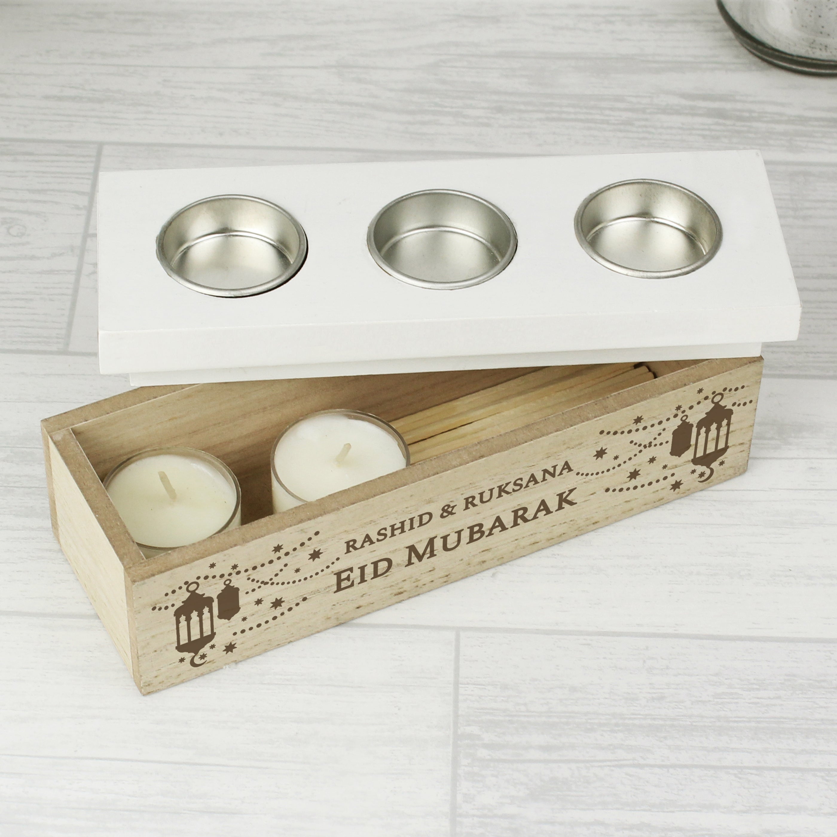 Personalised Eid Triple Tea Light Box