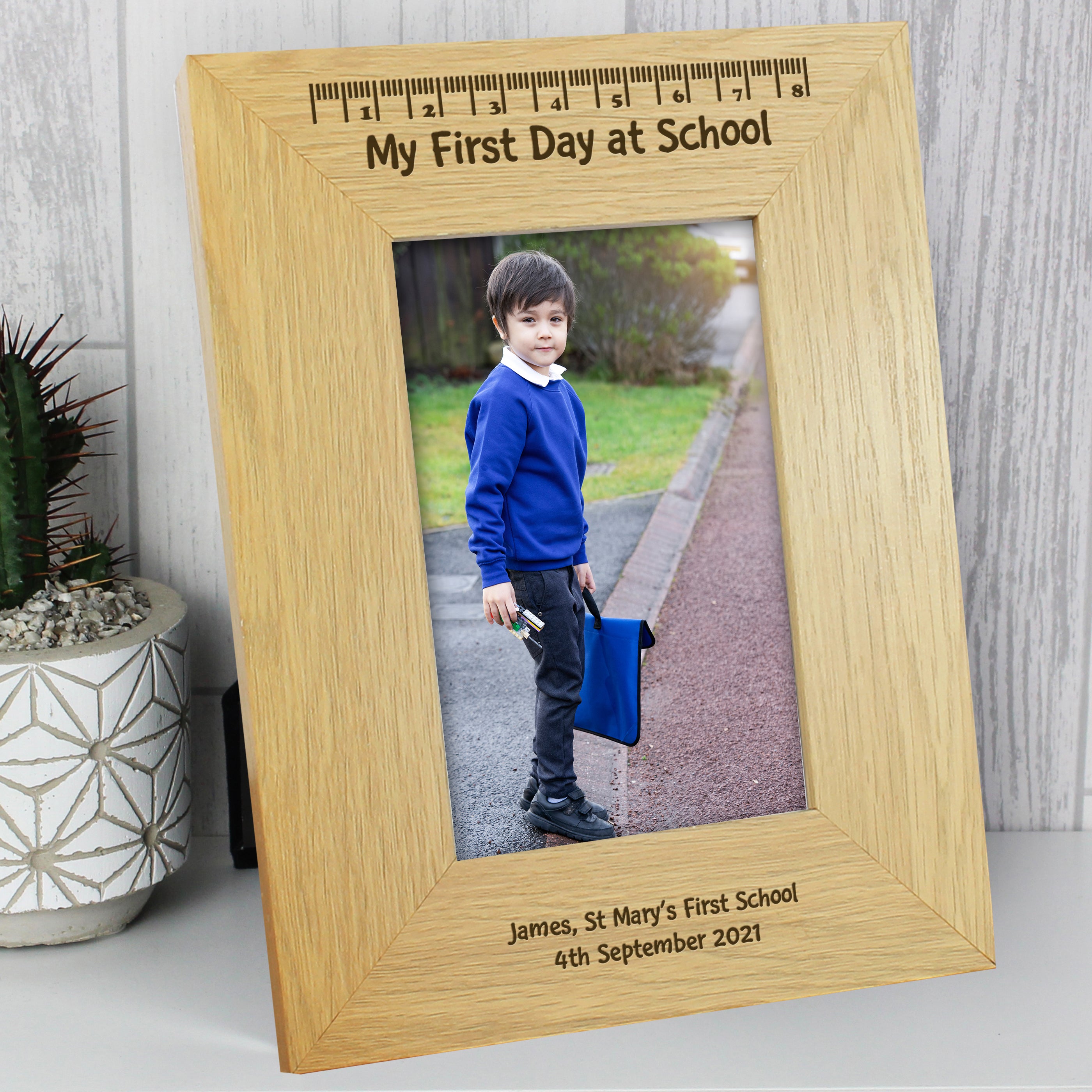Personalised Oak Finish 4x6 My First Day At School Photo Frame