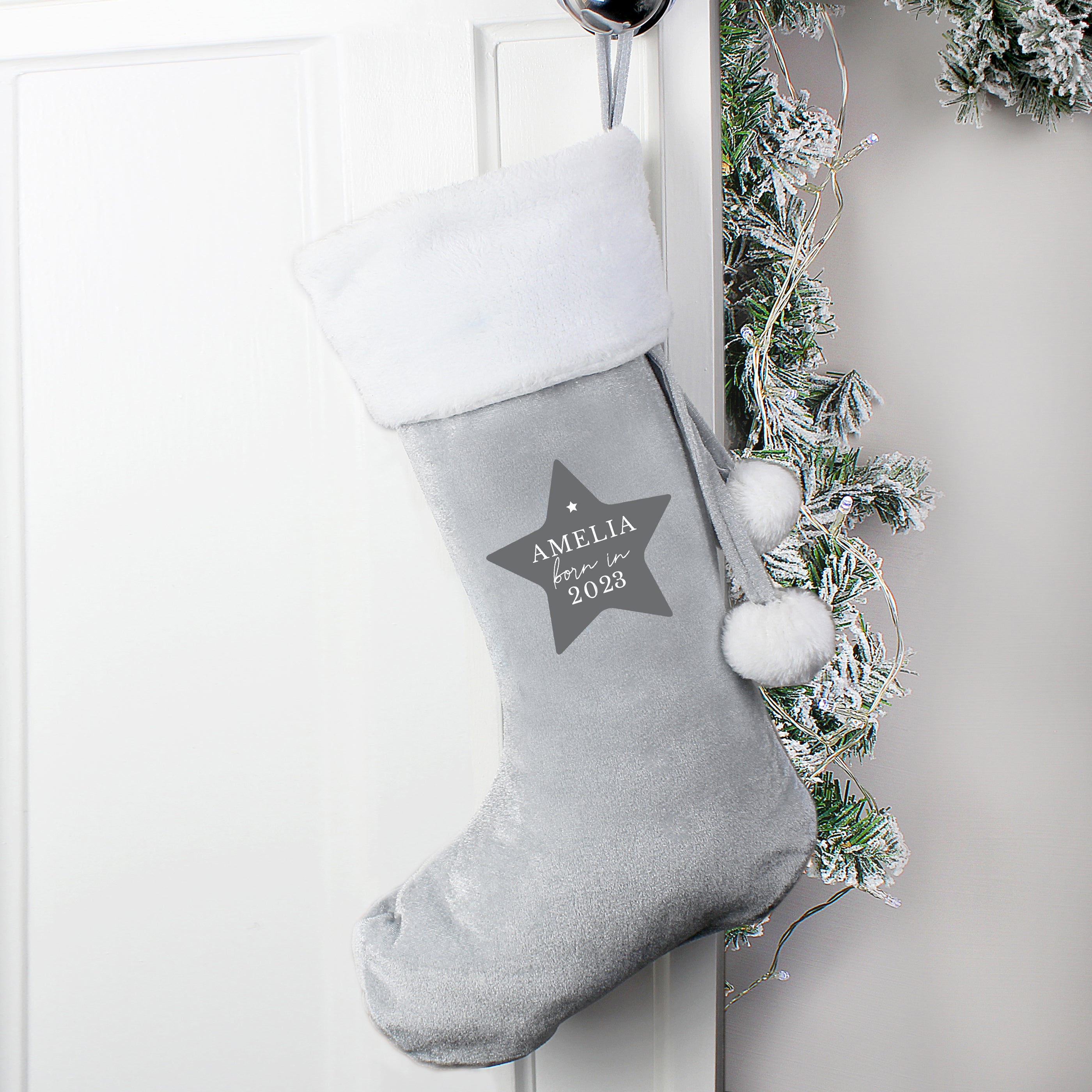 Personalised Born In Year Luxury Silver Grey Stocking is perfect for filling with Christmas treats!