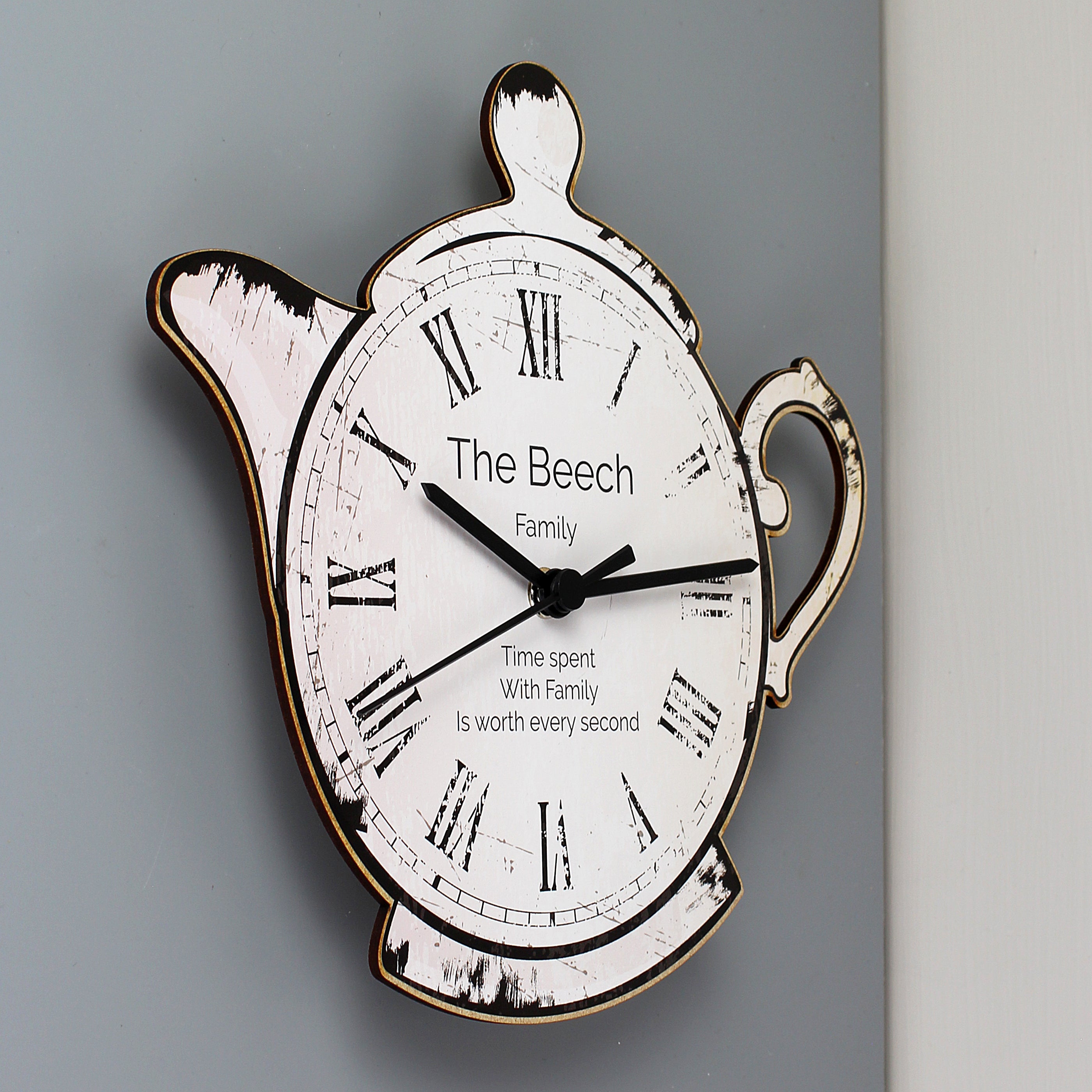 Personalised Teapot Shape Wooden Clock