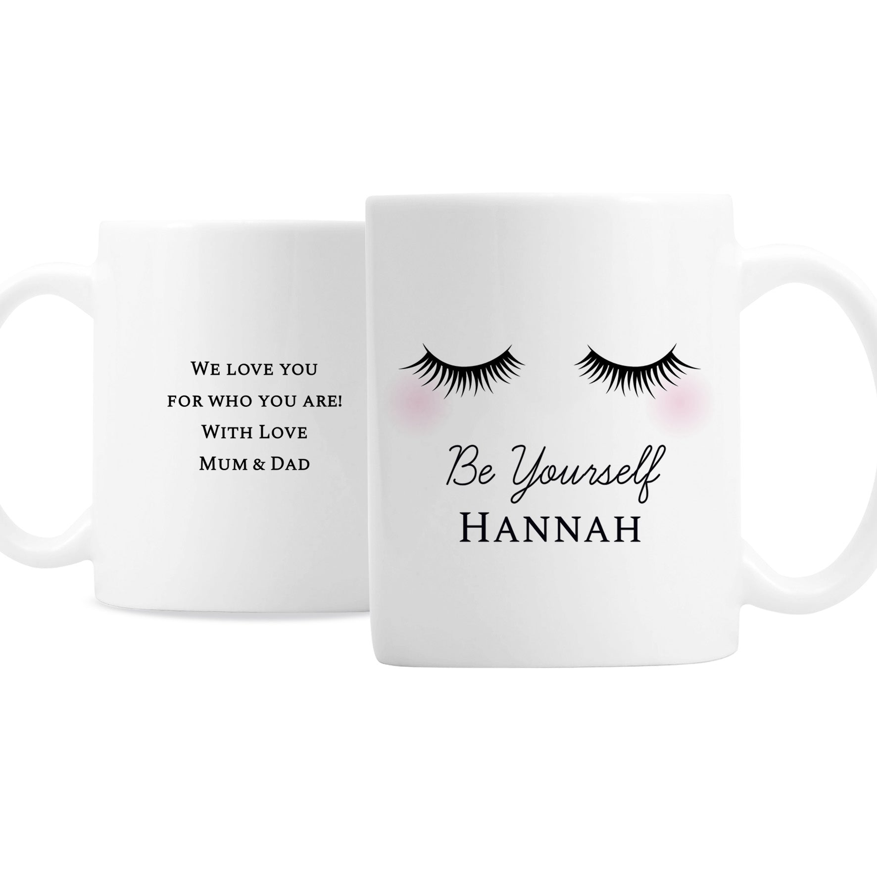 Gift Original Personalised Eyelashes Mug Message on Front and Back