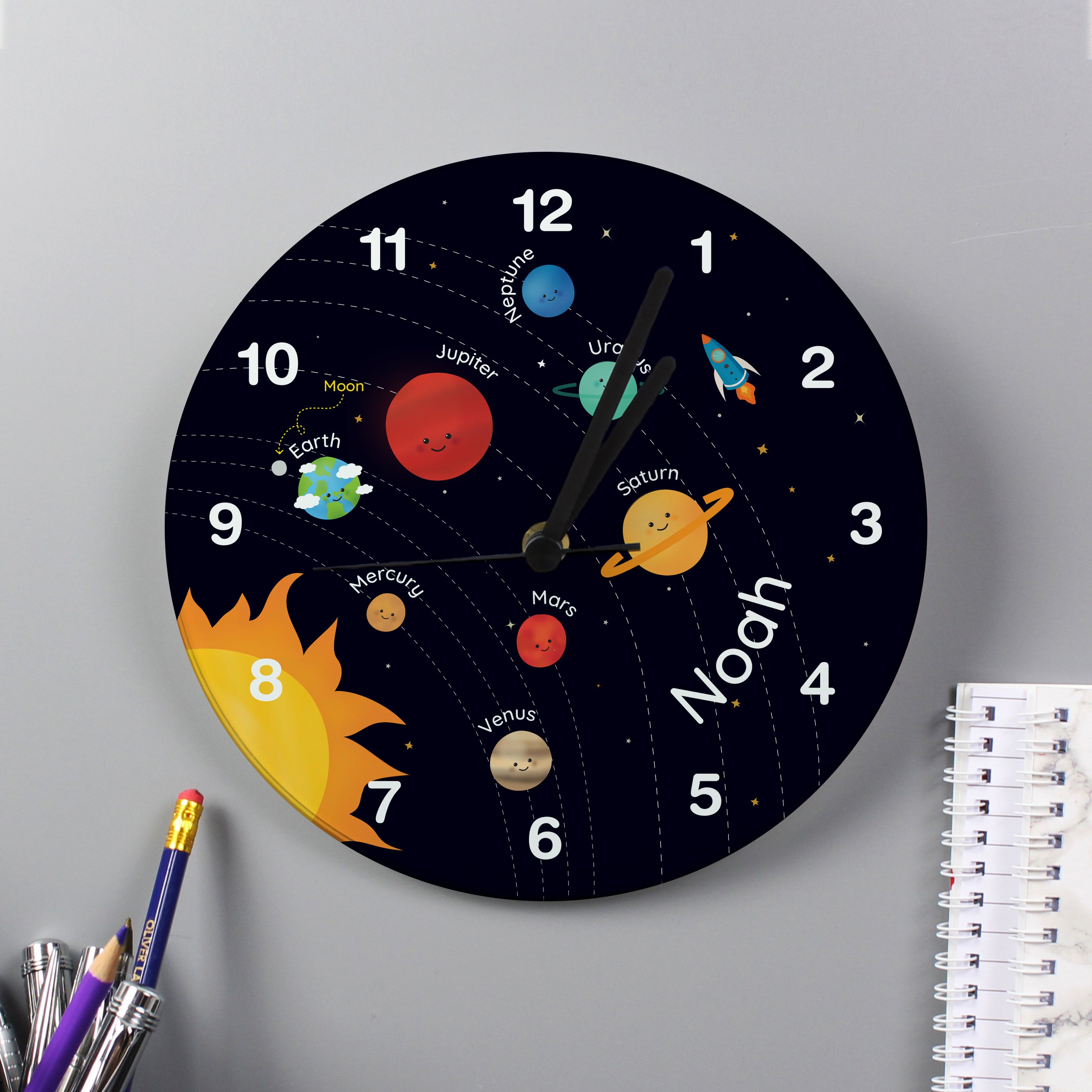 Personalised Solar Space System Glass Clock
