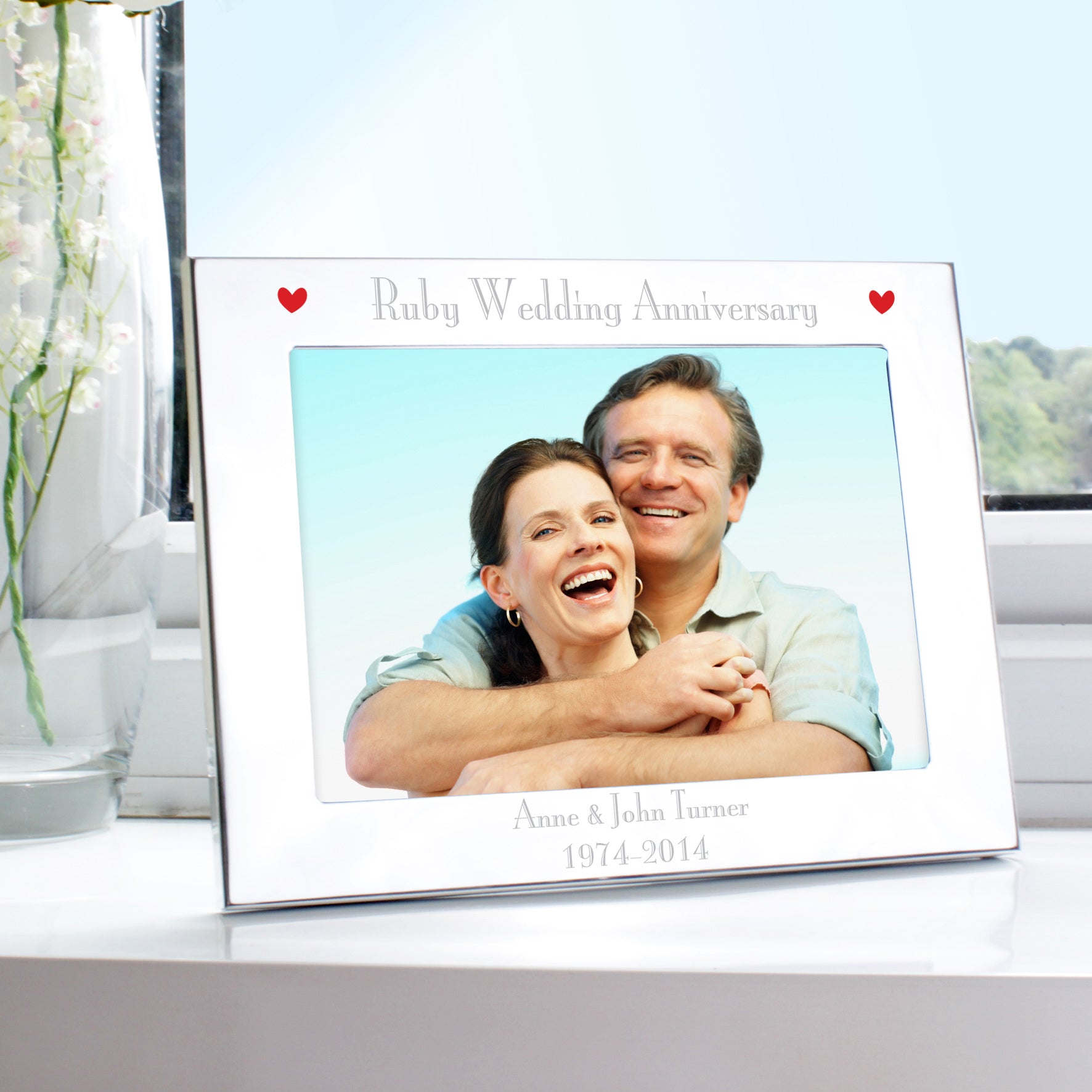 Personalised Silver 7x5 Ruby Anniversary Landscape Photo Frame