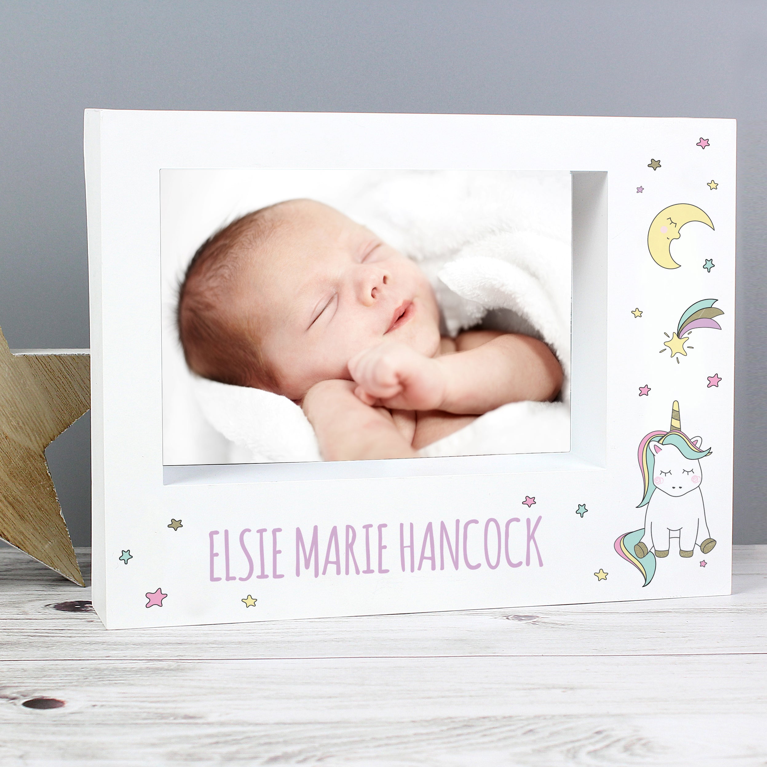 Personalised Baby Unicorn 7x5 Landscape Box Photo Frame
