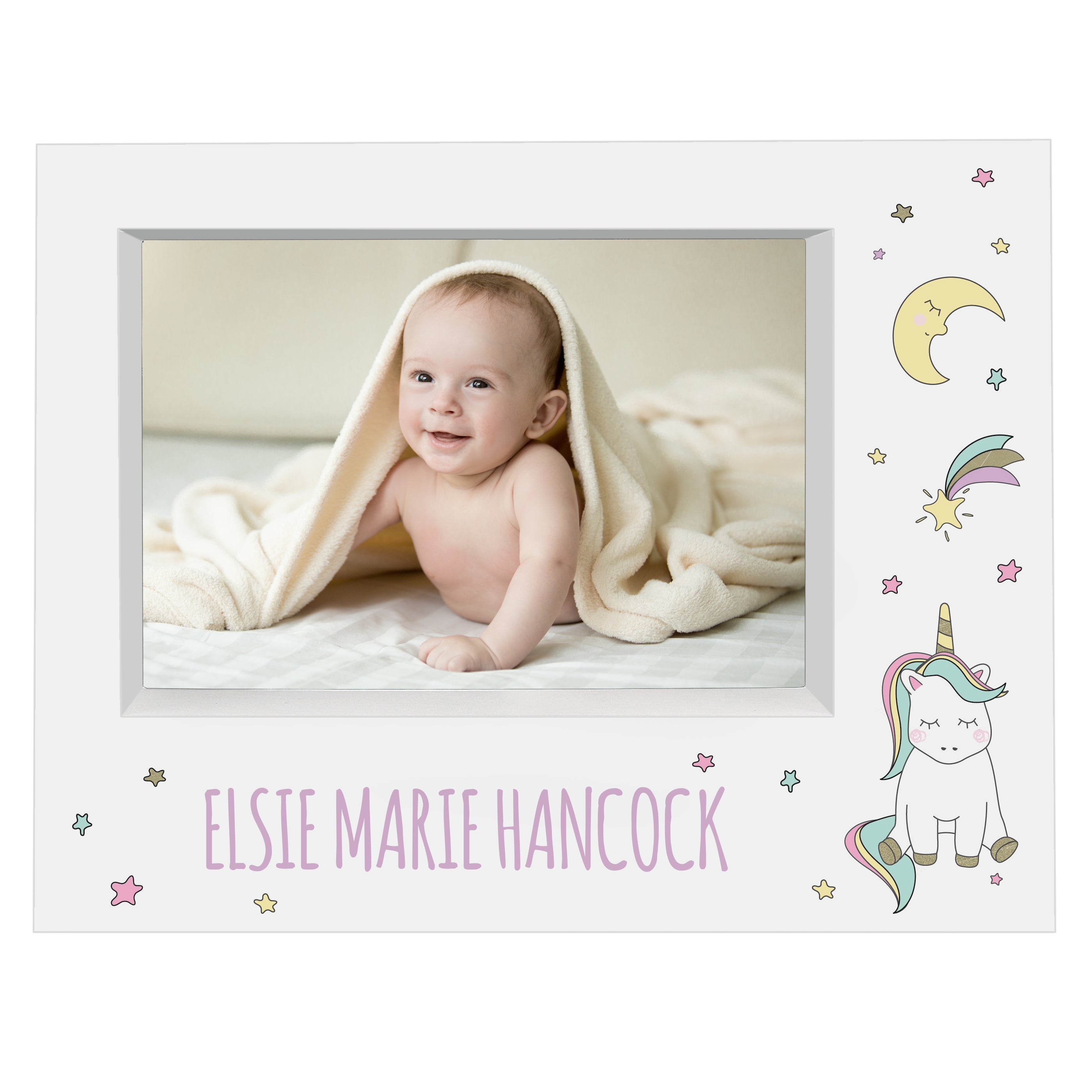 Personalised Baby Unicorn 7x5 Landscape Box Photo Frame