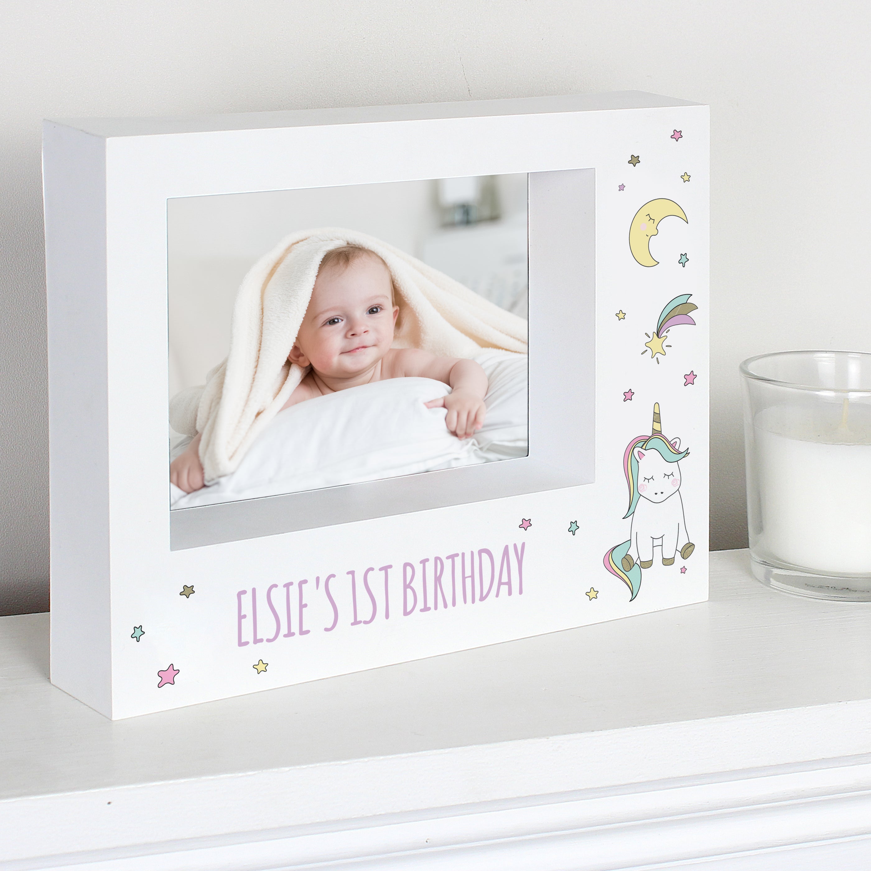 Personalised Baby Unicorn 7x5 Landscape Box Photo Frame