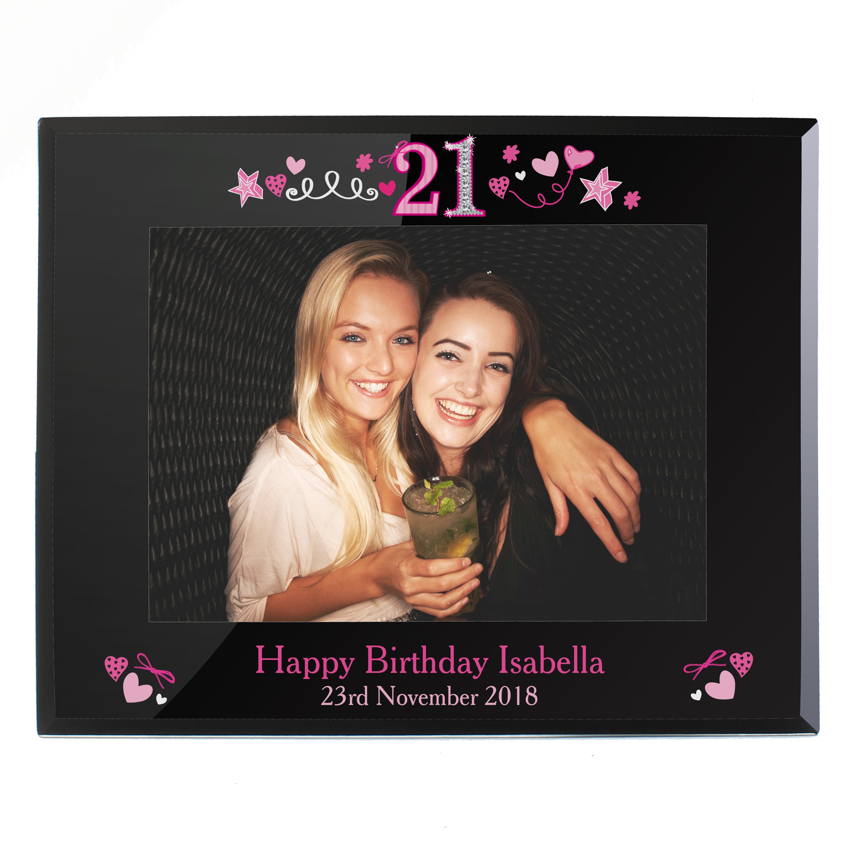 Personalised 21st Birthday Black Glass 7x5 Photo Frame