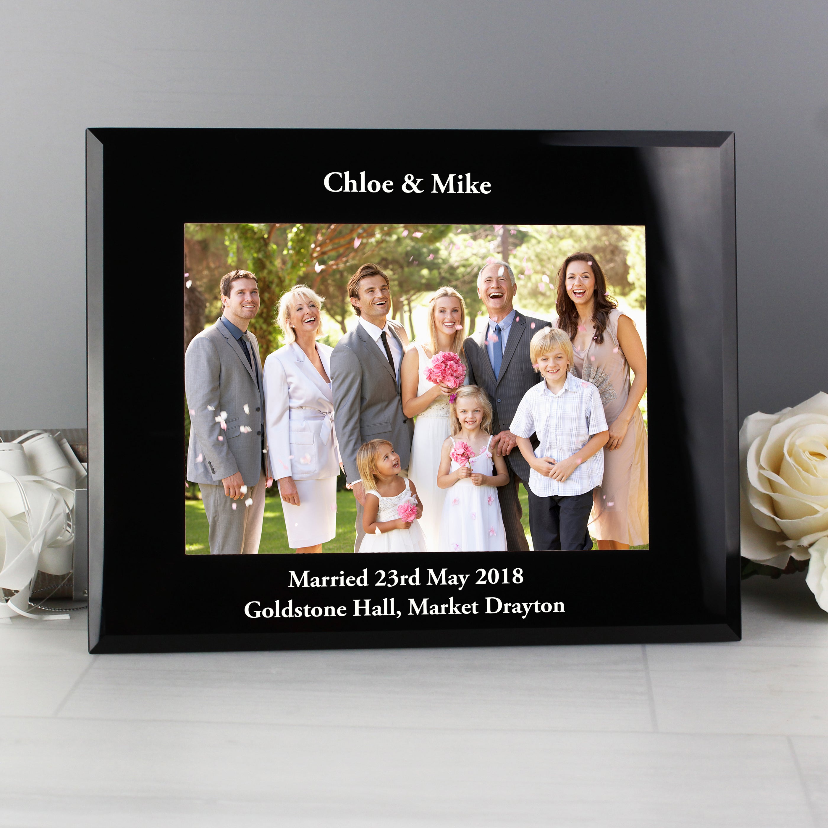 Personalised 7x5 Landscape Black Glass Photo Frame