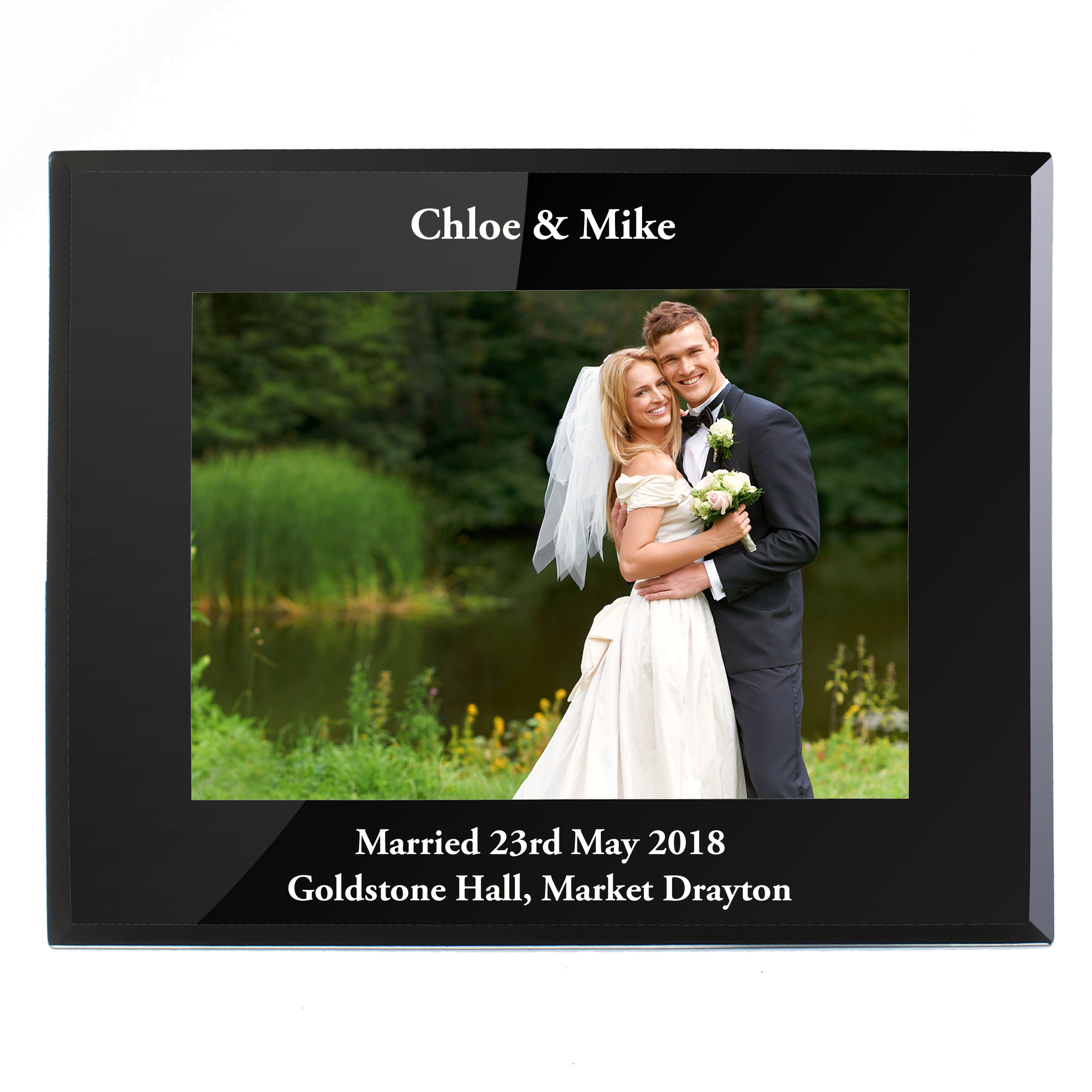 Personalised 7x5 Landscape Black Glass Photo Frame