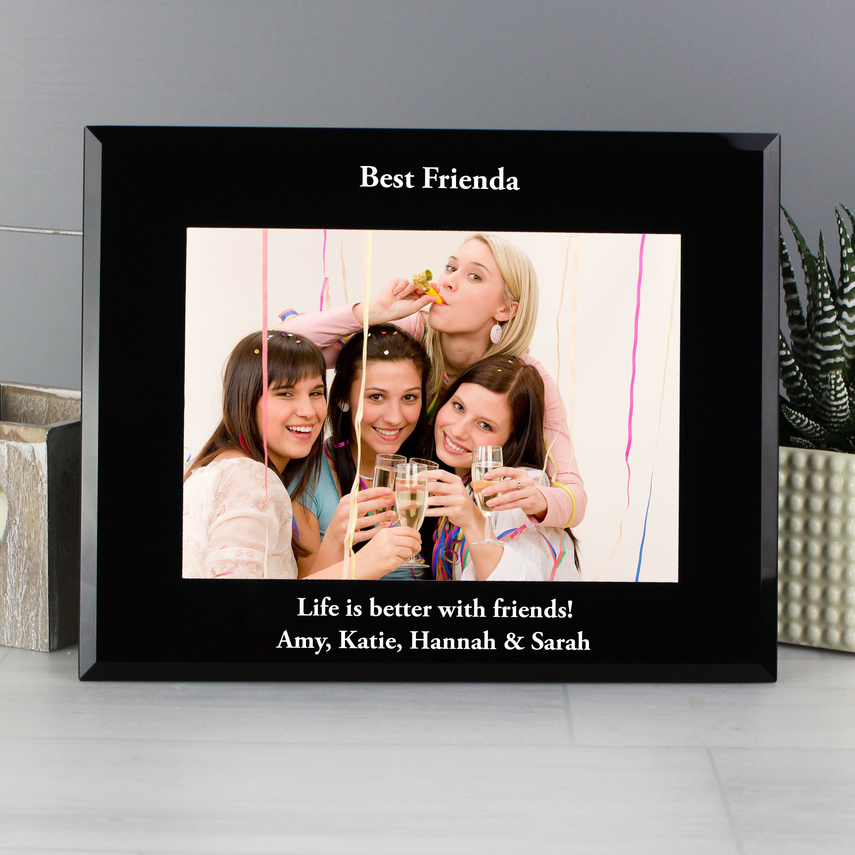 Personalised 7x5 Landscape Black Glass Photo Frame