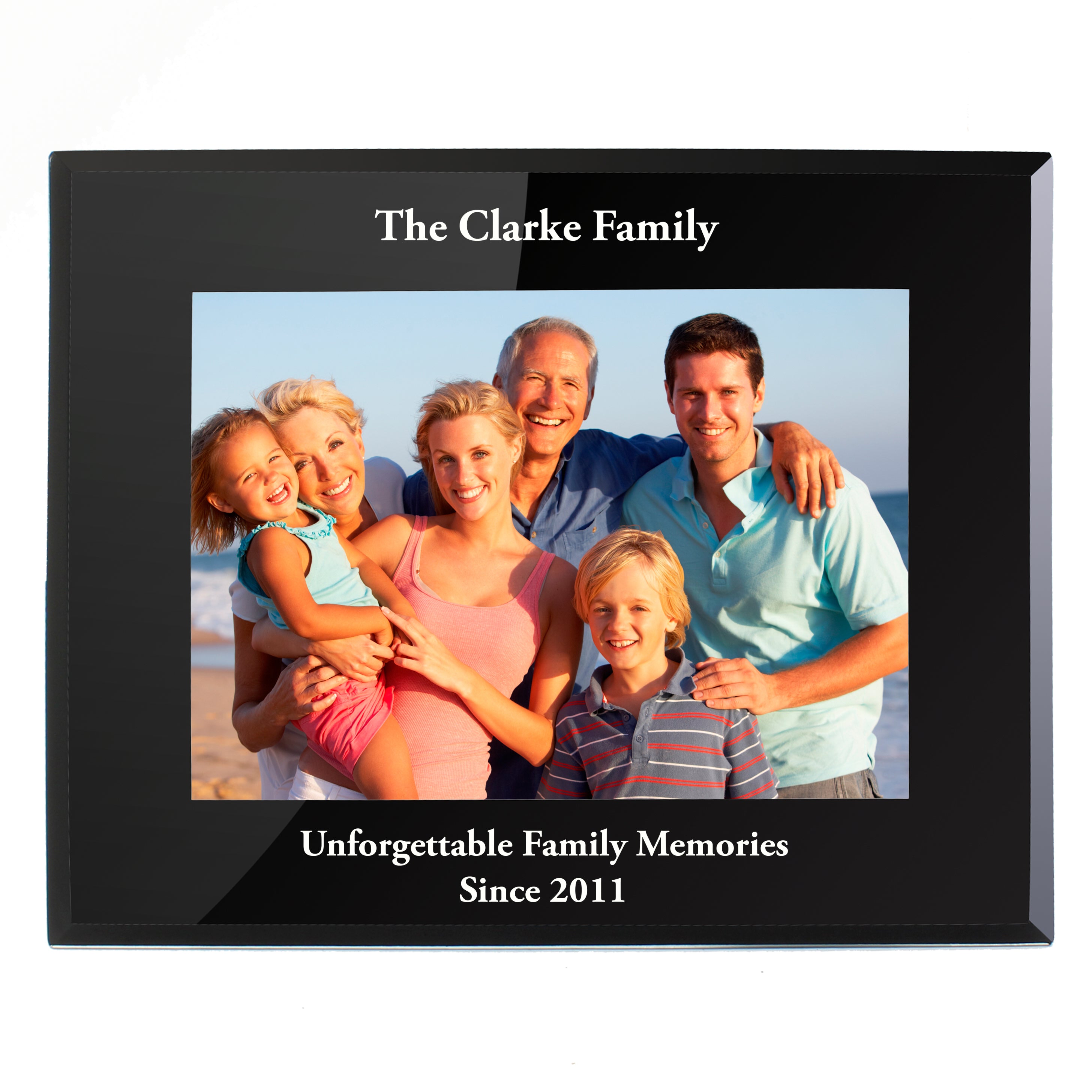 Personalised 7x5 Landscape Black Glass Photo Frame