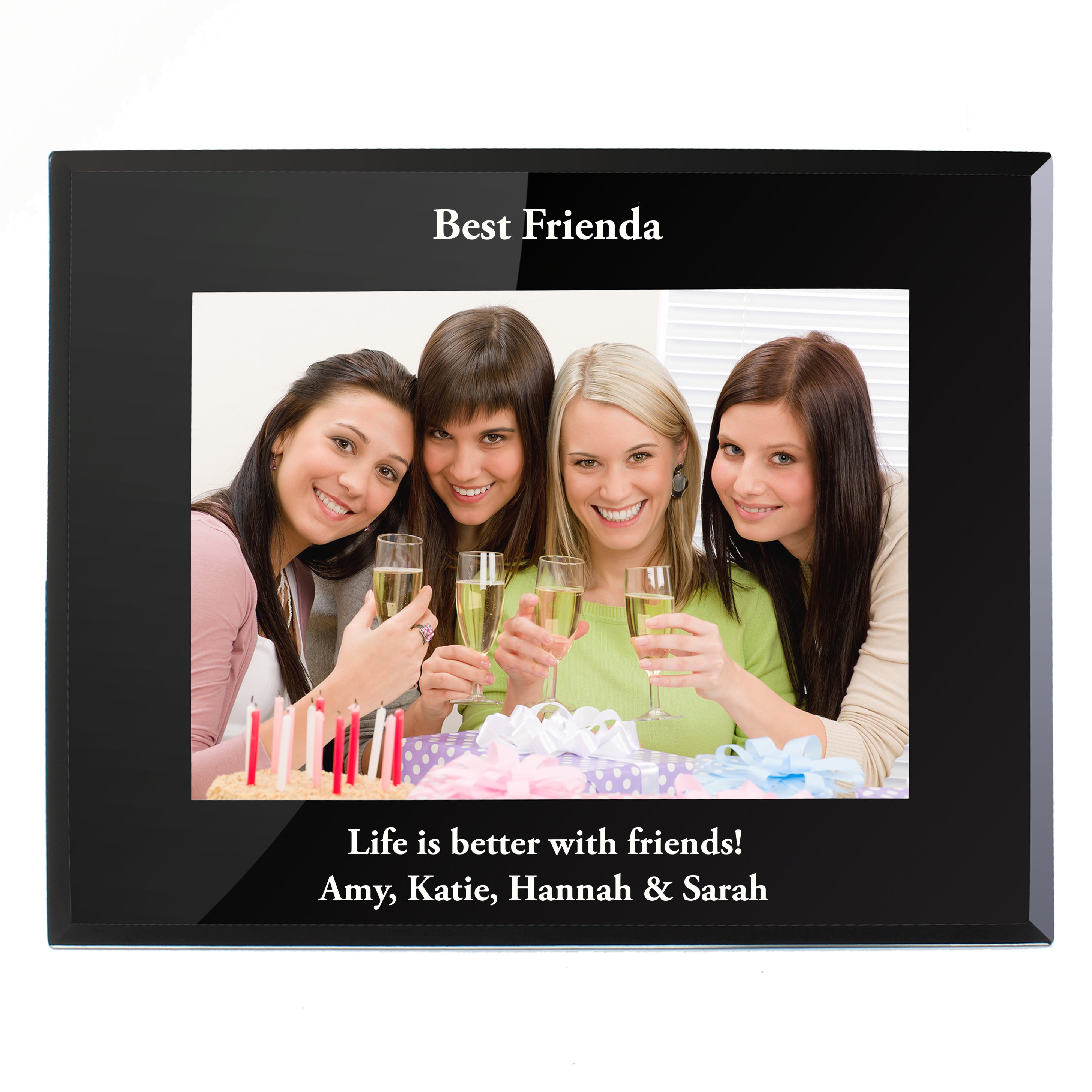 Personalised 7x5 Landscape Black Glass Photo Frame