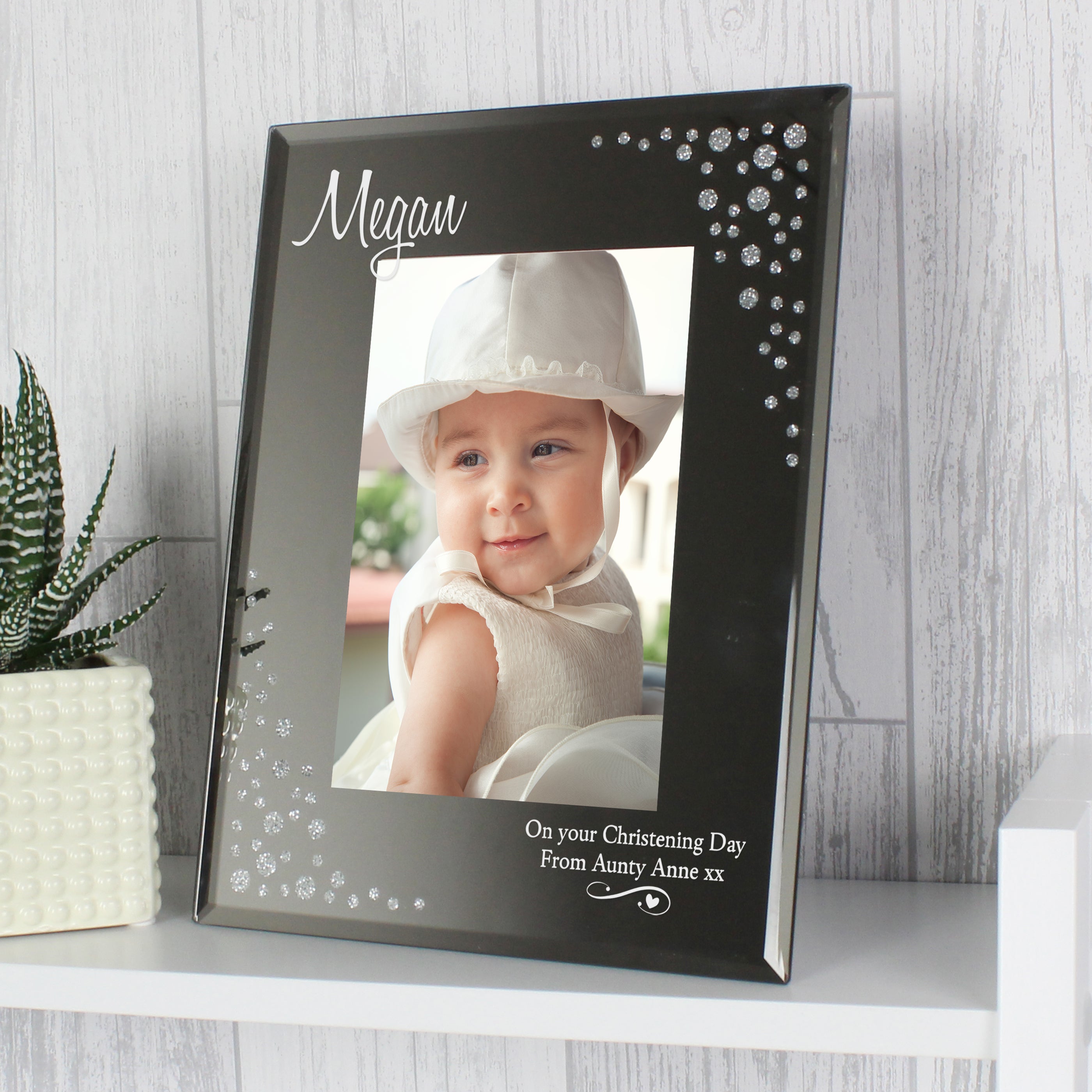 Personalised Swirls & Hearts Diamante 4x6 Glass Photo Frame