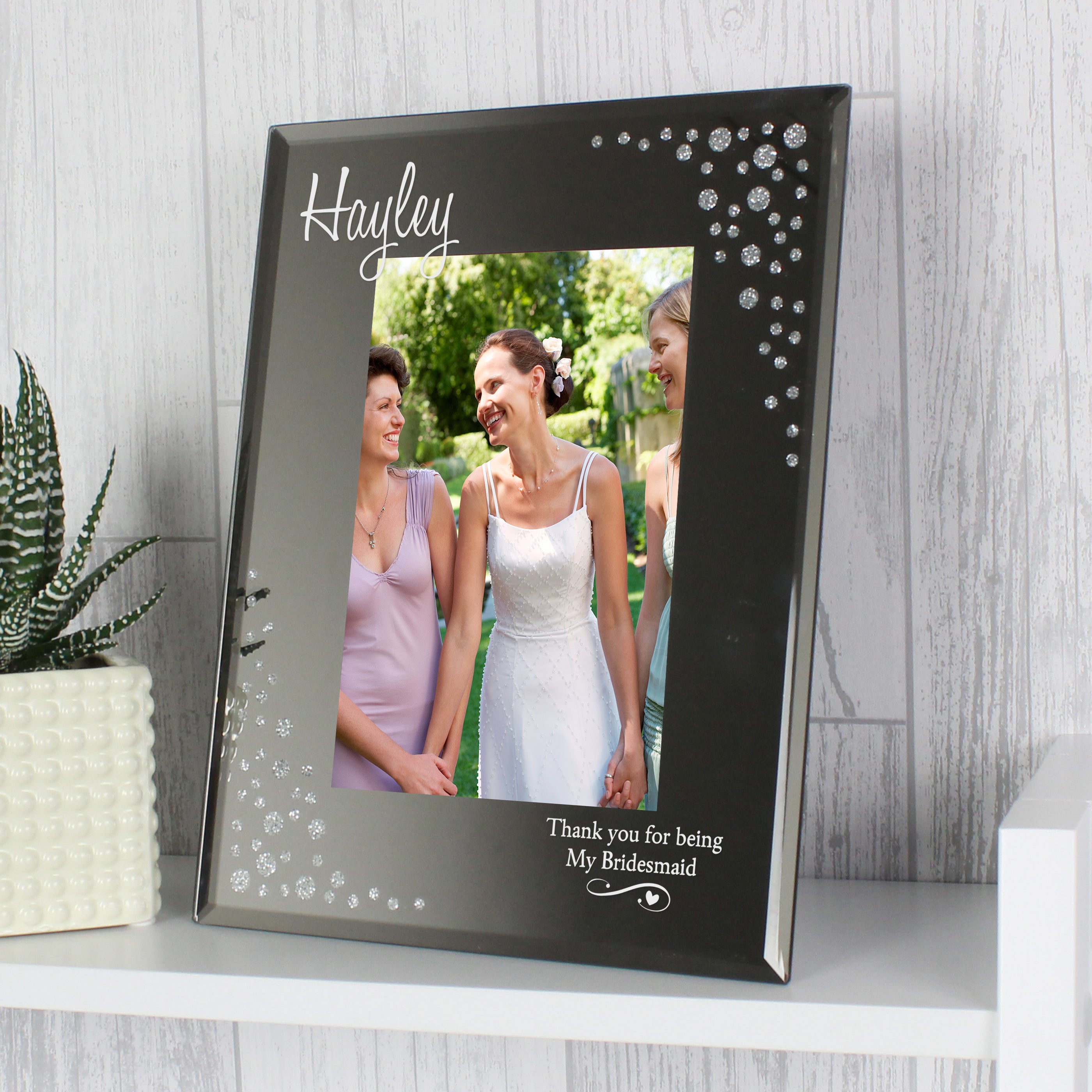 Personalised Swirls & Hearts Diamante 4x6 Glass Photo Frame
