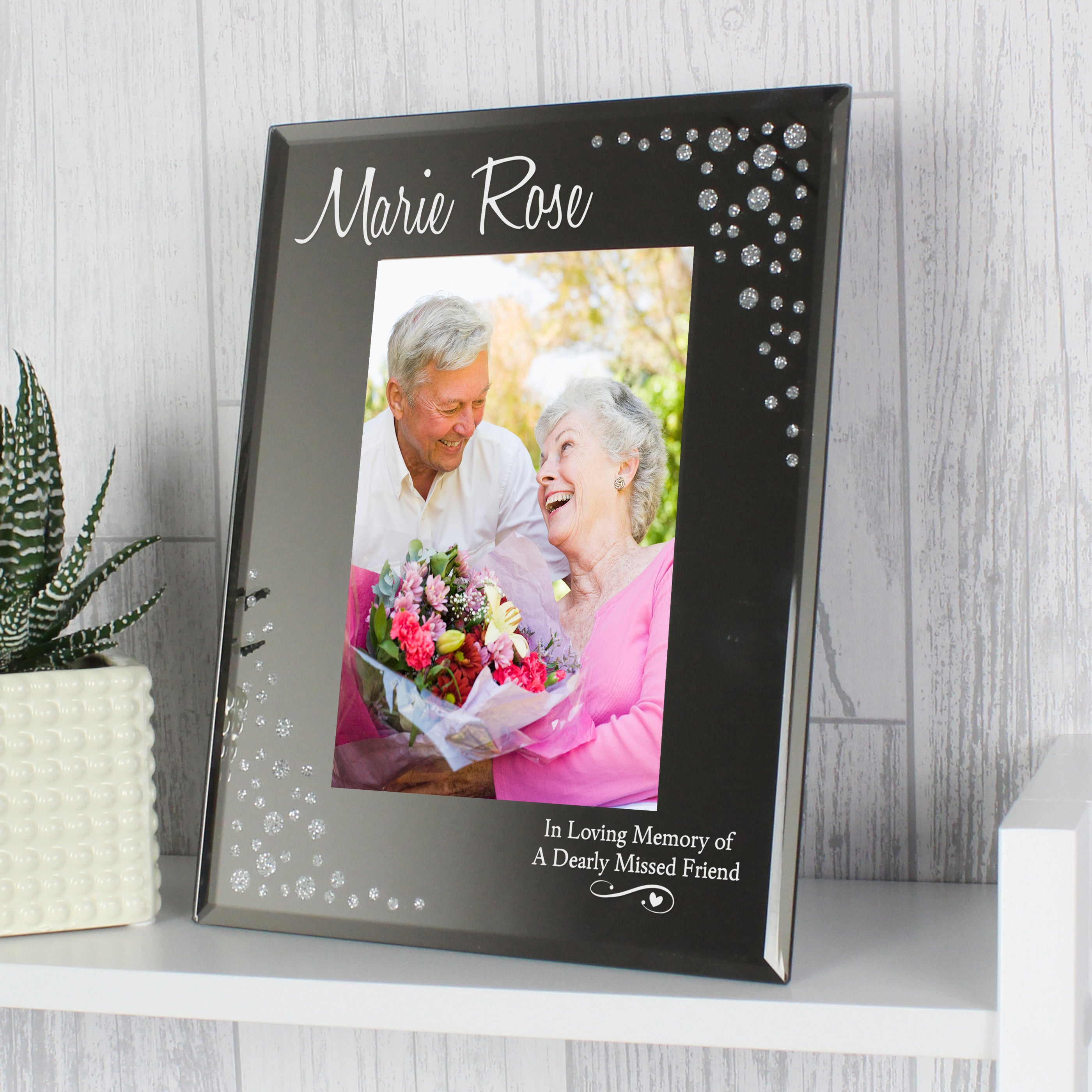 Personalised Swirls & Hearts Diamante 4x6 Glass Photo Frame