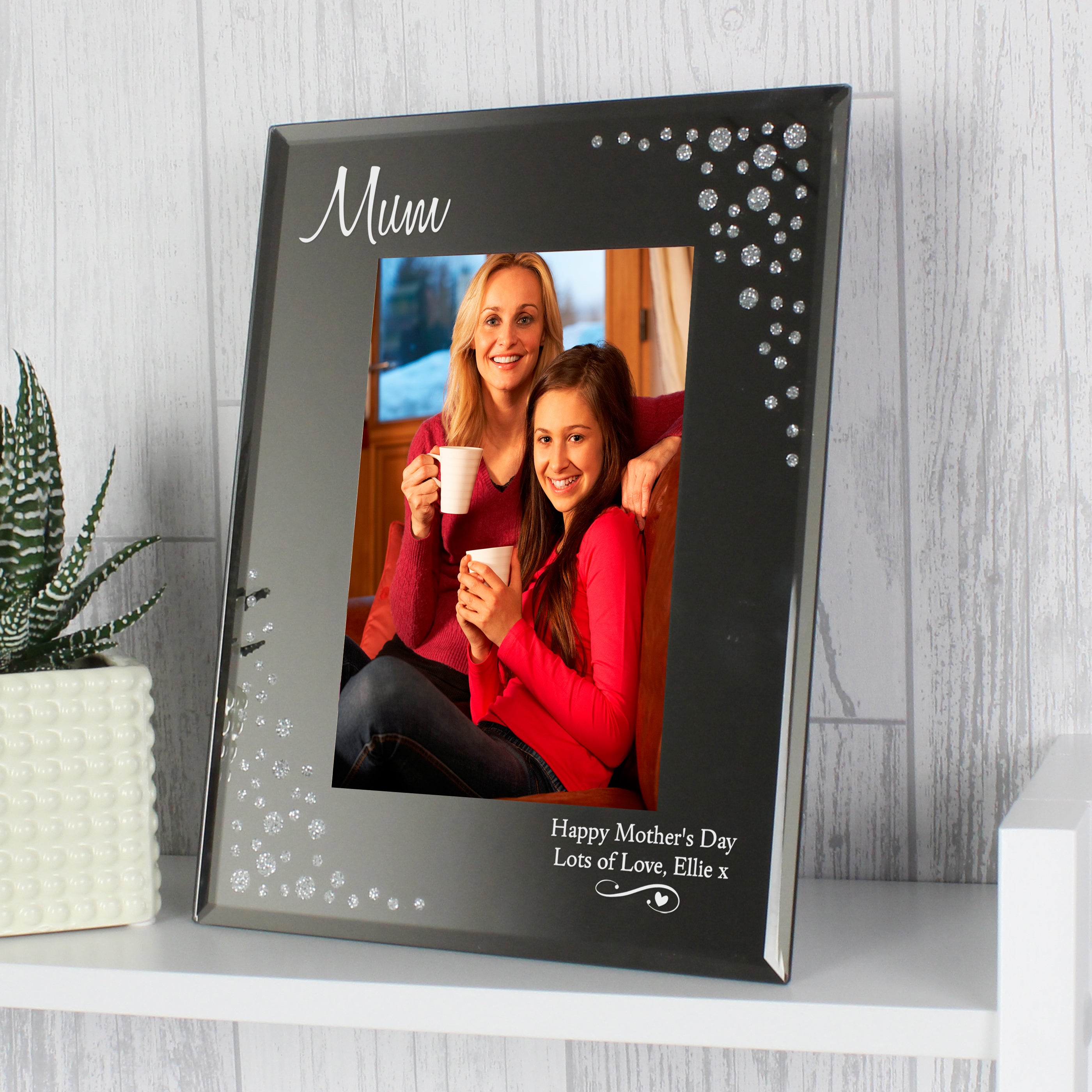 Personalised Swirls & Hearts Diamante 4x6 Glass Photo Frame