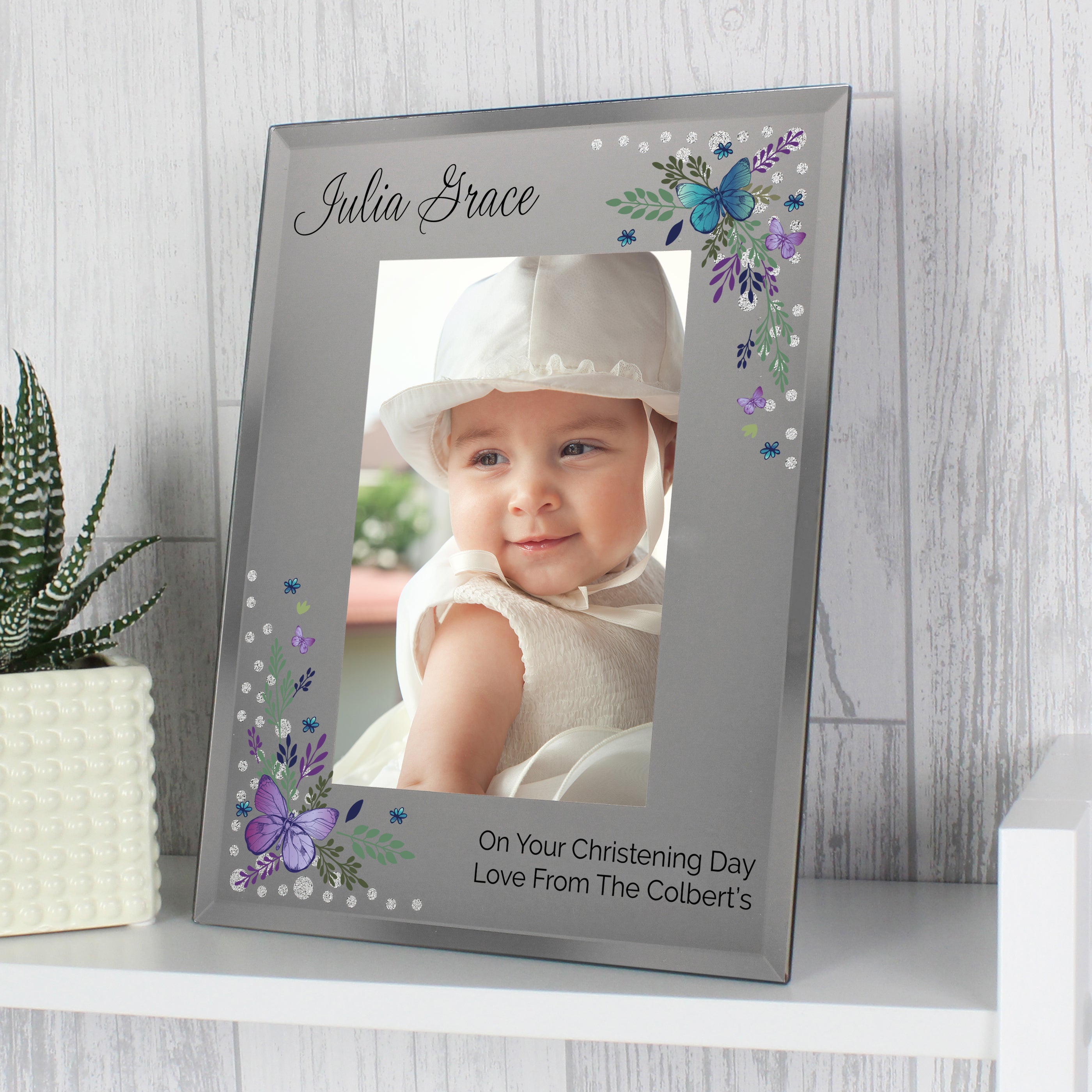 Personalised Butterfly 4x6 Diamante Glass Photo Frame