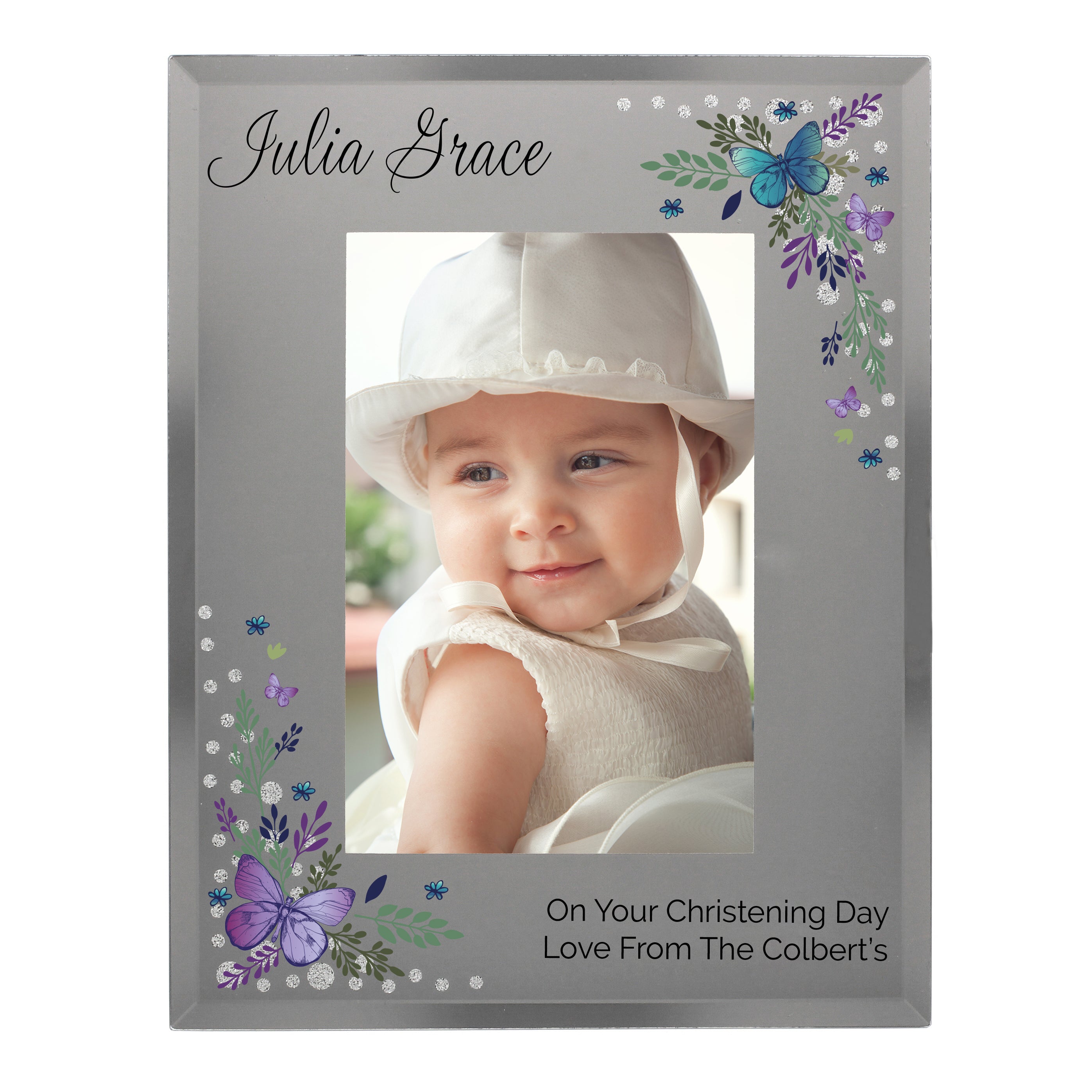 Personalised Butterfly 4x6 Diamante Glass Photo Frame