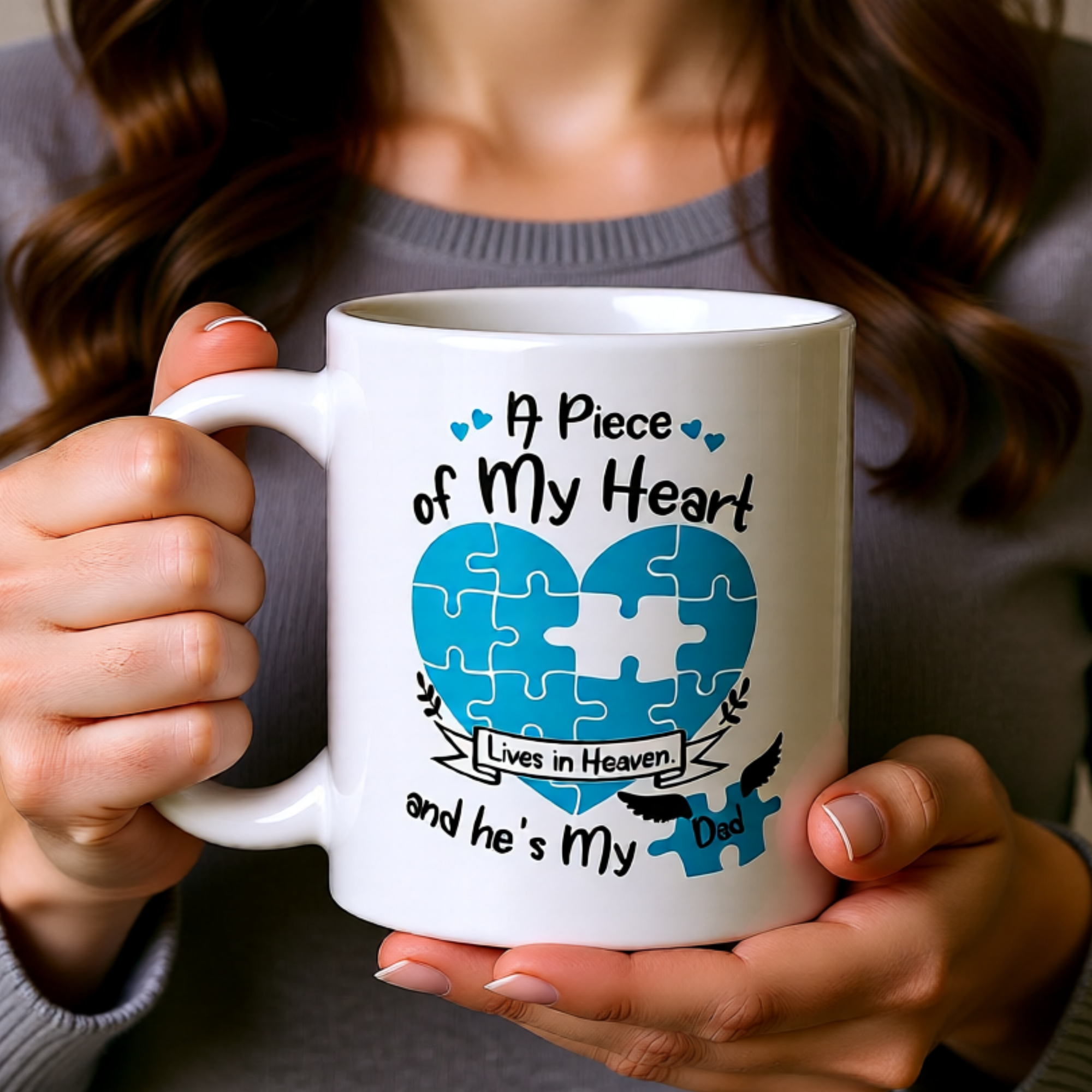 A Piece of My Heart Lives in Heaven and He's My Dad 11oz White Glossy Ceramic Mug - Memorial Dad Gift