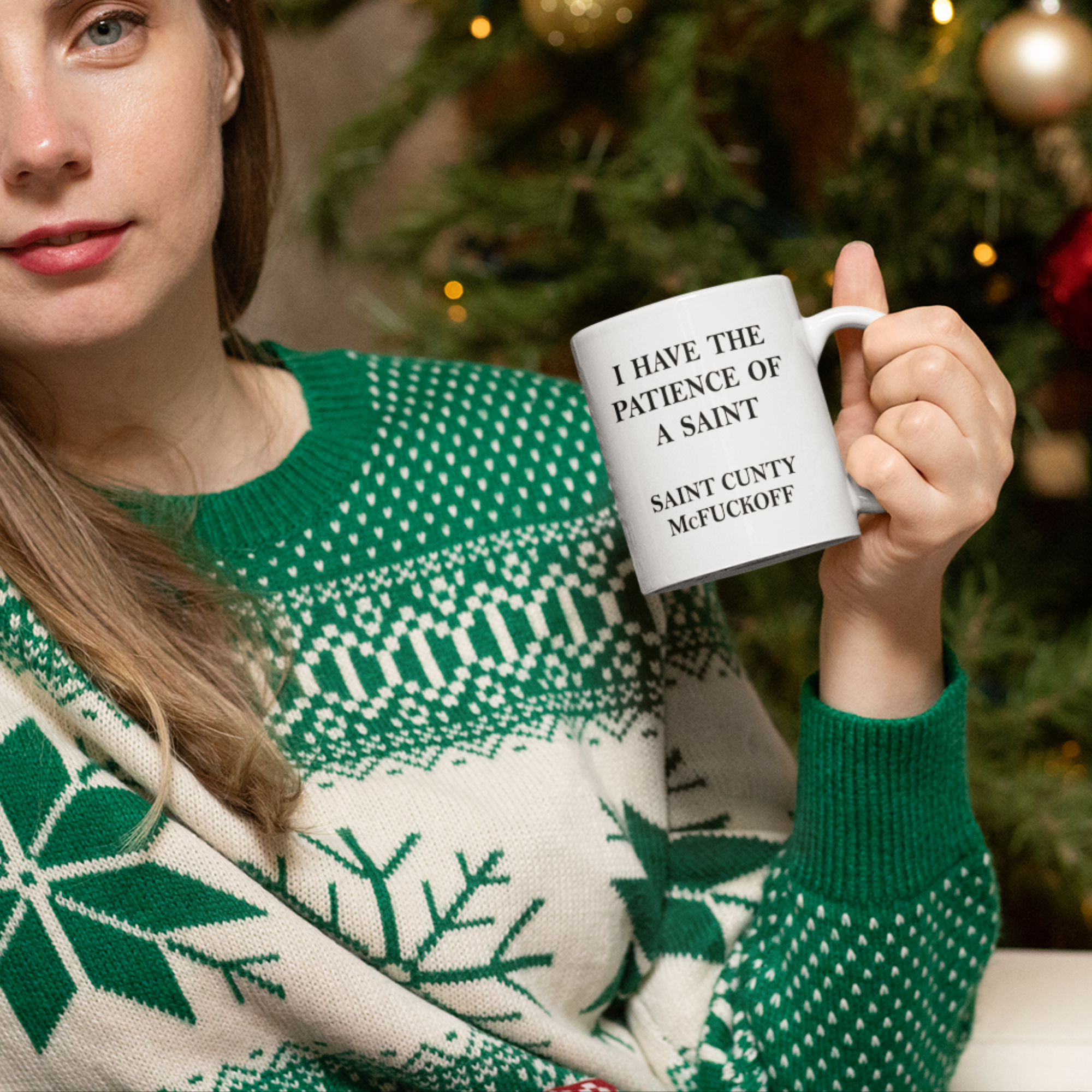 I Have The Patience Of A Saint Saint Cunty McFuckoff 11oz White Glossy Ceramic Mug - Funny Sarcastic Gift