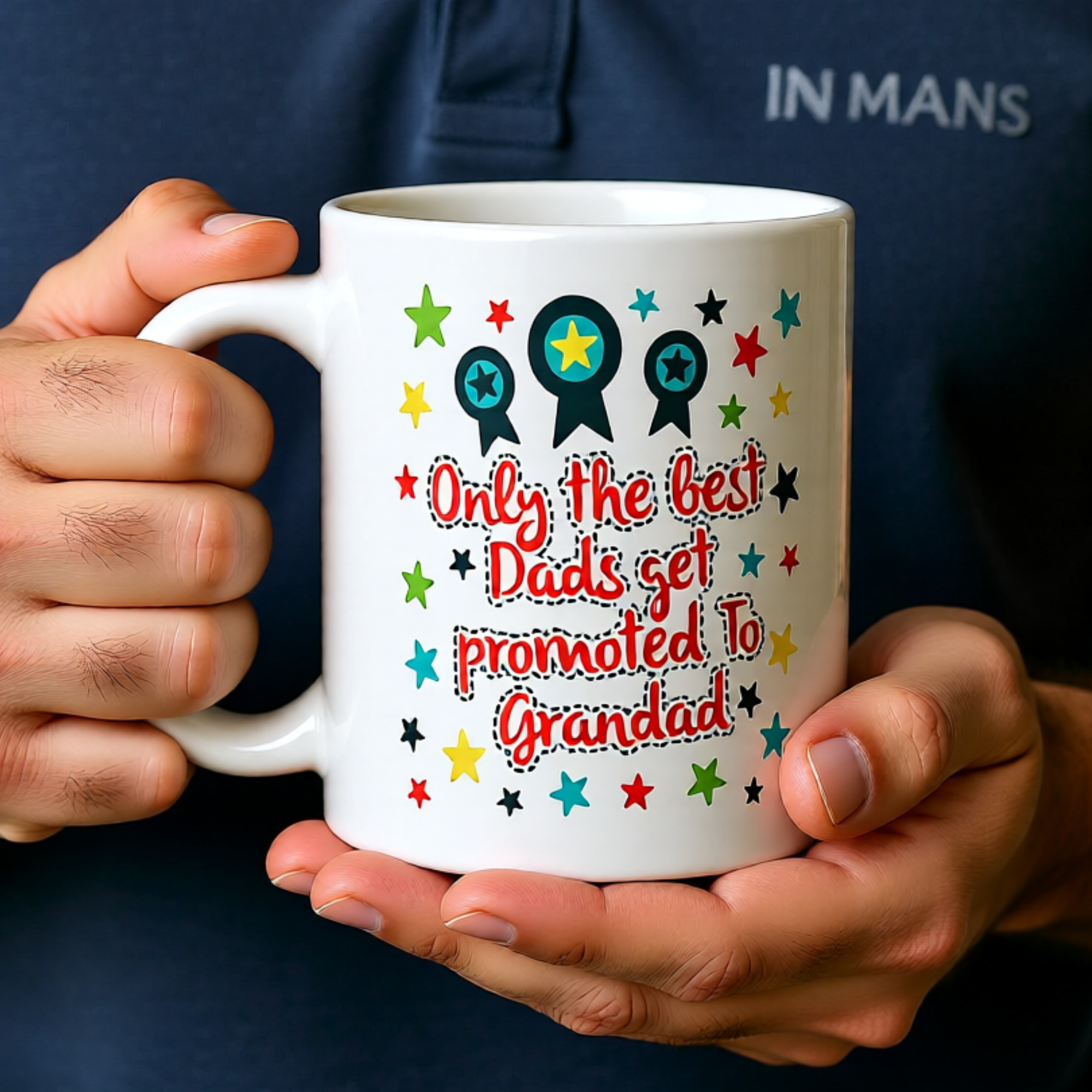 Only The Best Dads Get Promoted To Grandad 11oz White Glossy Ceramic Mug - Funny Grandpa Gift