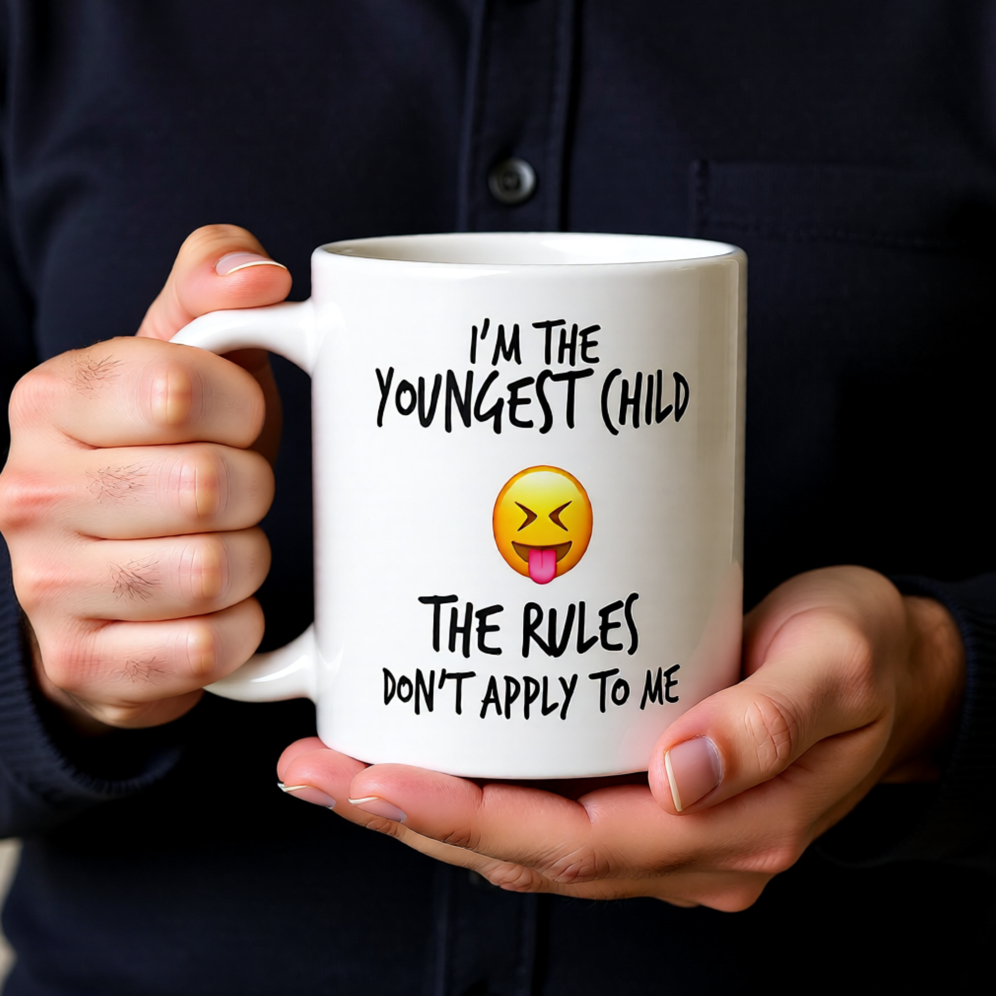 I'm The Youngest Child, The Rules Don't Apply To Me 11oz White Glossy Ceramic Mug - Funny Youngest Sibling Gift