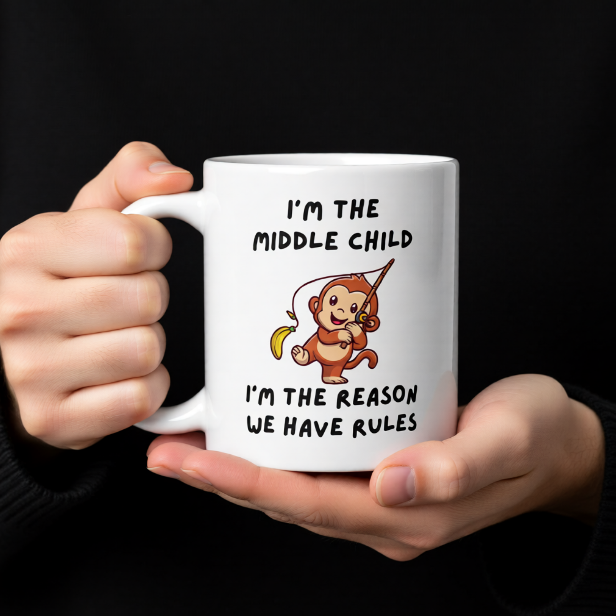 I'm The Middle Child, I'm The Reason We Have Rules – Cheeky Monkey Siblings Collection 11oz White Glossy Mug